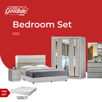 Goodnite Queen Bedroom Set, Bedframe + Wardrobe + Dresser + Side Table (1023) Free GoodJoy Lite Mattress