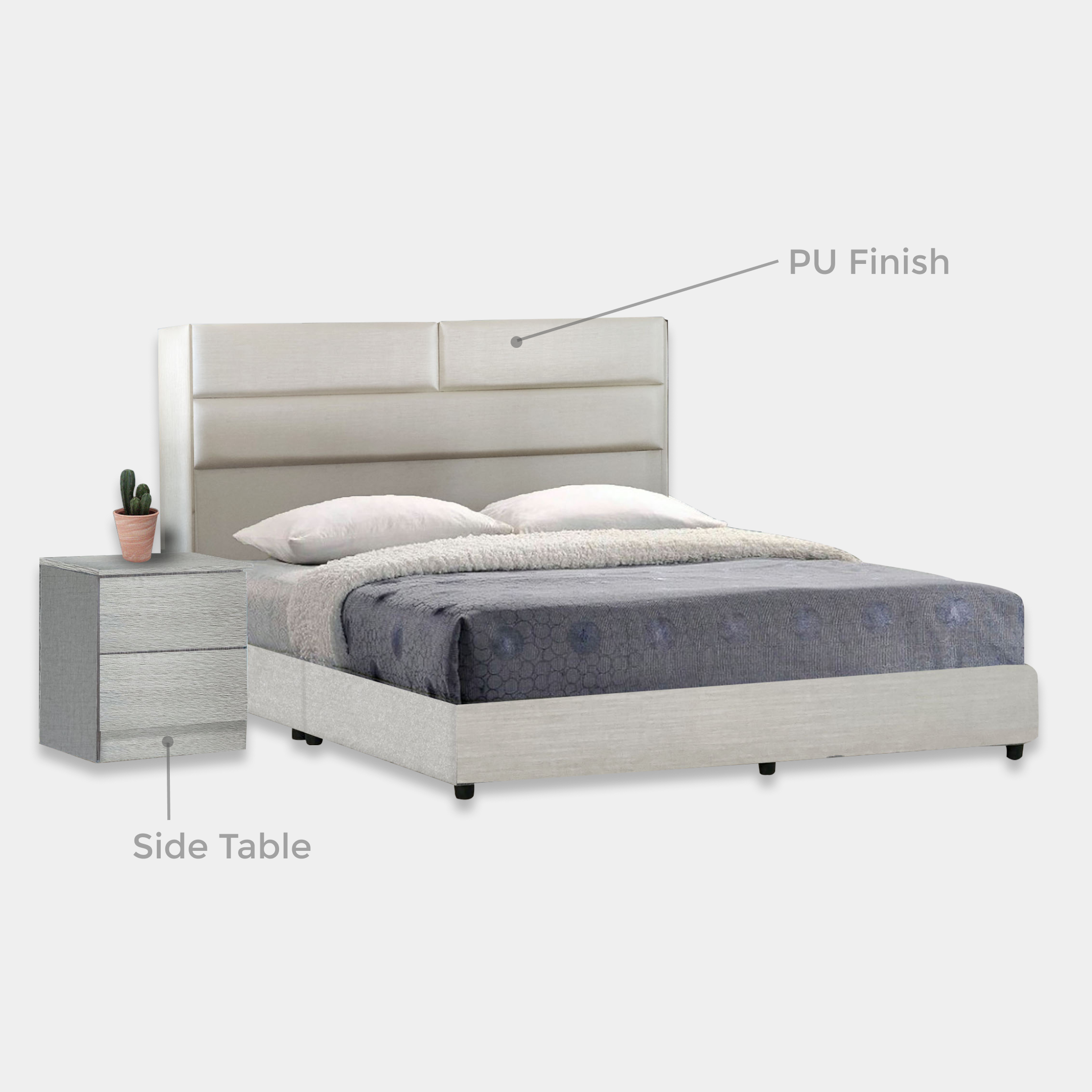 Goodnite Queen Bedroom Set, Bedframe + Wardrobe + Dresser + Side Table (1023) Free GoodJoy Lite Mattress