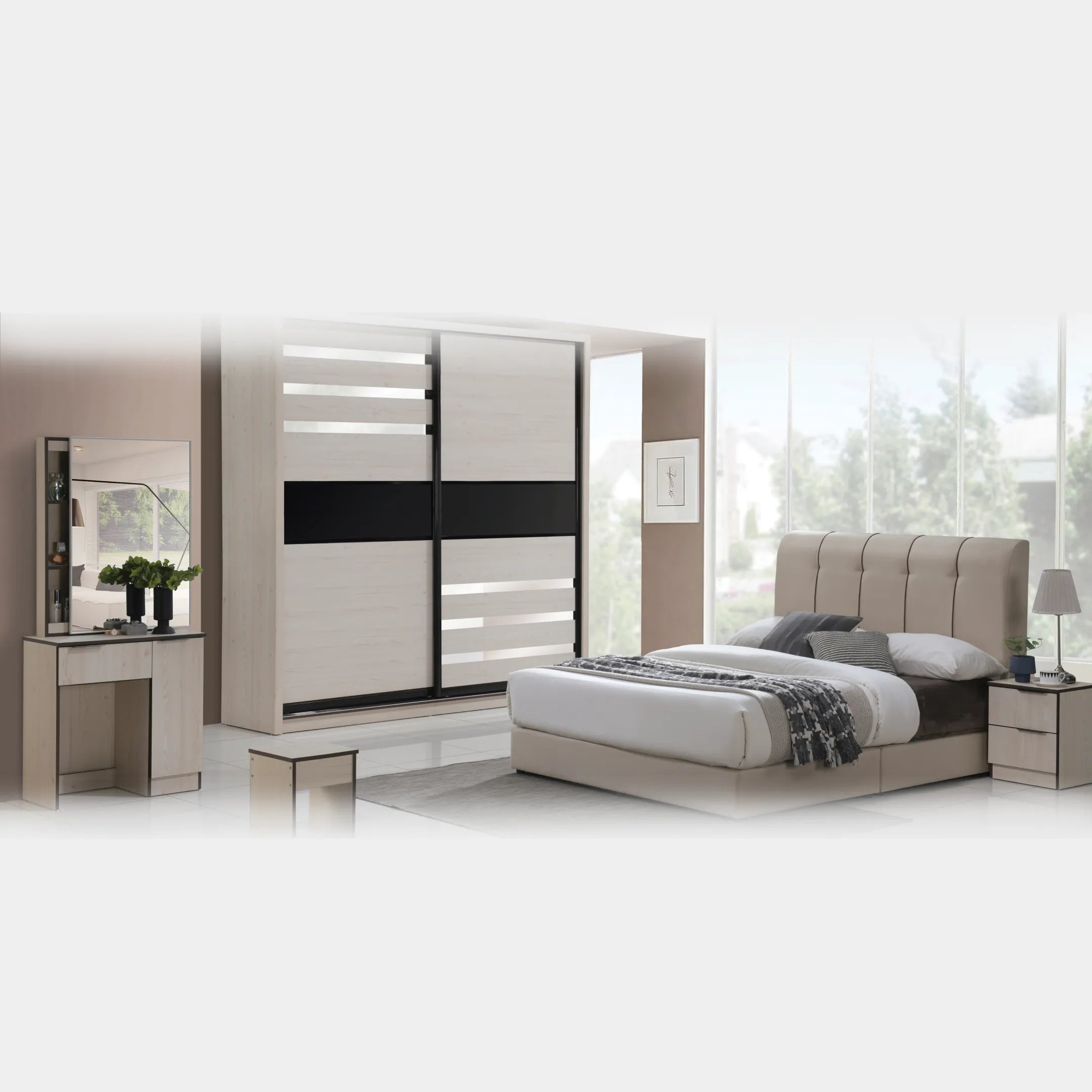 Goodnite Queen/ King Bedroom Set, Bedframe + Wardrobe + Dresser + Side Table (PRB3822)