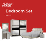 Goodnite Queen/ King Bedroom Set, Bedframe + Wardrobe + Dresser + Side Table (HR2259)