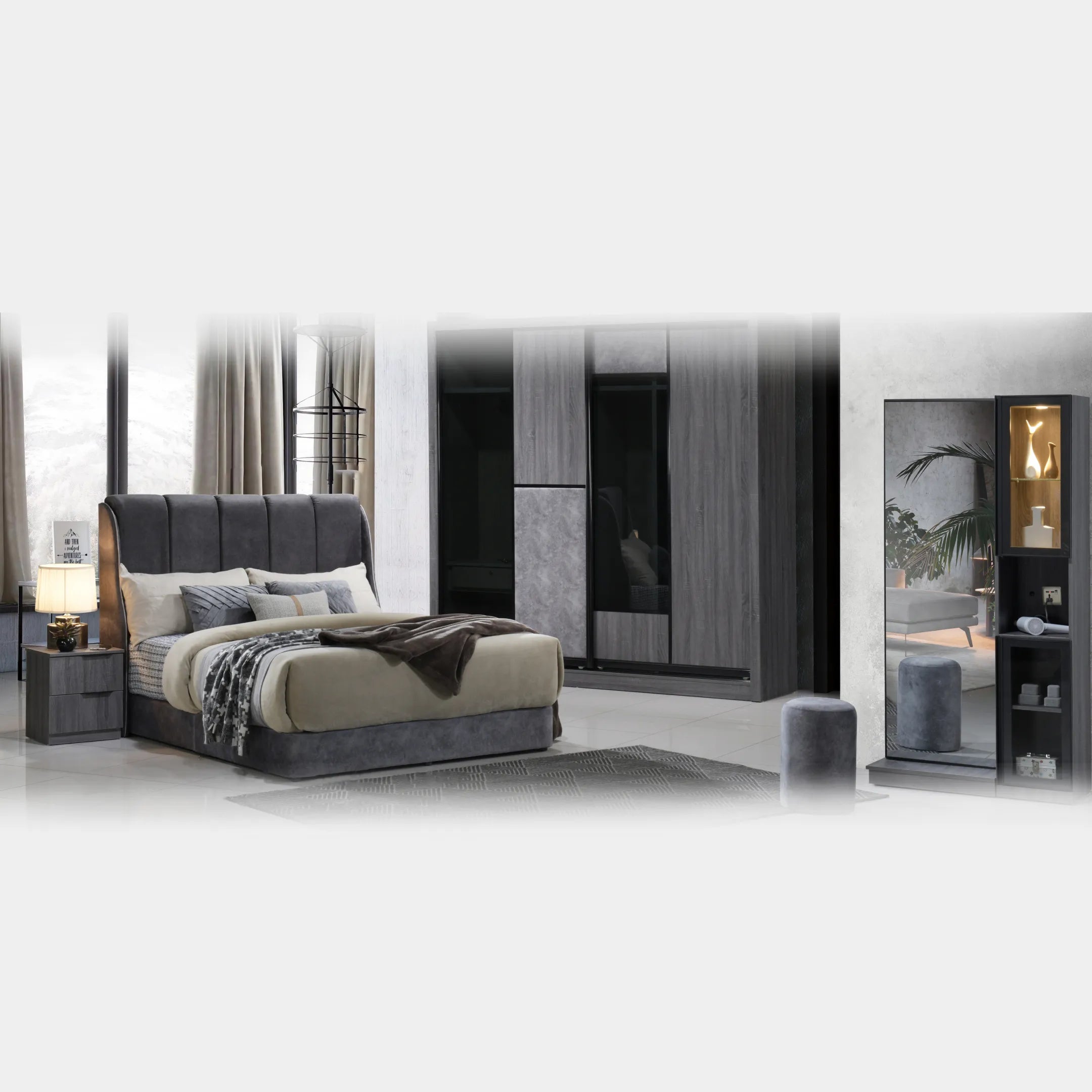 Goodnite Queen/ King Bedroom Set, Bedframe + Wardrobe + Dresser + Side Table (BAT6269)