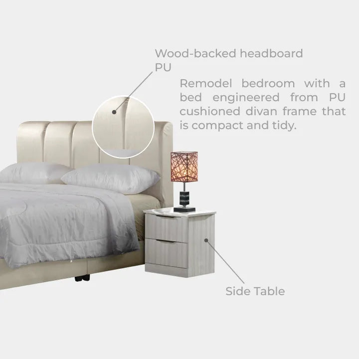 Goodnite Queen/ King Bedroom Set, Bedframe + Wardrobe + Dresser + Side Table (HR2259)