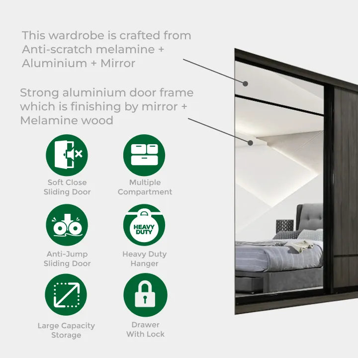 Goodnite Queen/ King Bedroom Set, Bedframe + Wardrobe + Dresser + Side Table (YM8851)