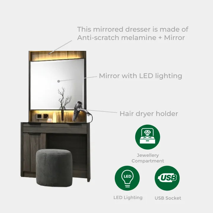 Goodnite Queen/ King Bedroom Set, Bedframe + Wardrobe + Dresser + Side Table (YM8851)