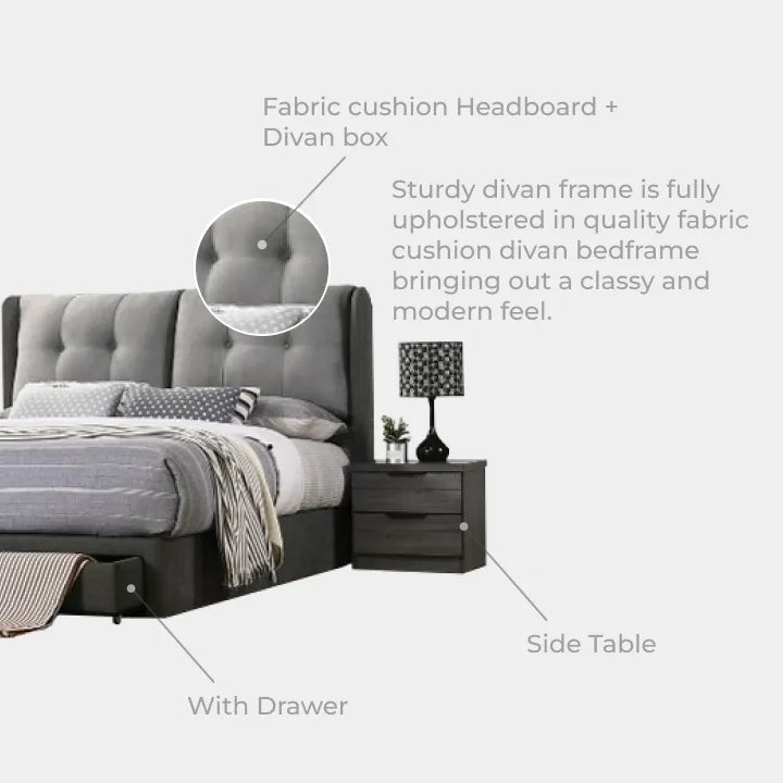 Goodnite Queen/ King Bedroom Set, Bedframe + Wardrobe + Dresser + Side Table (YM8851)