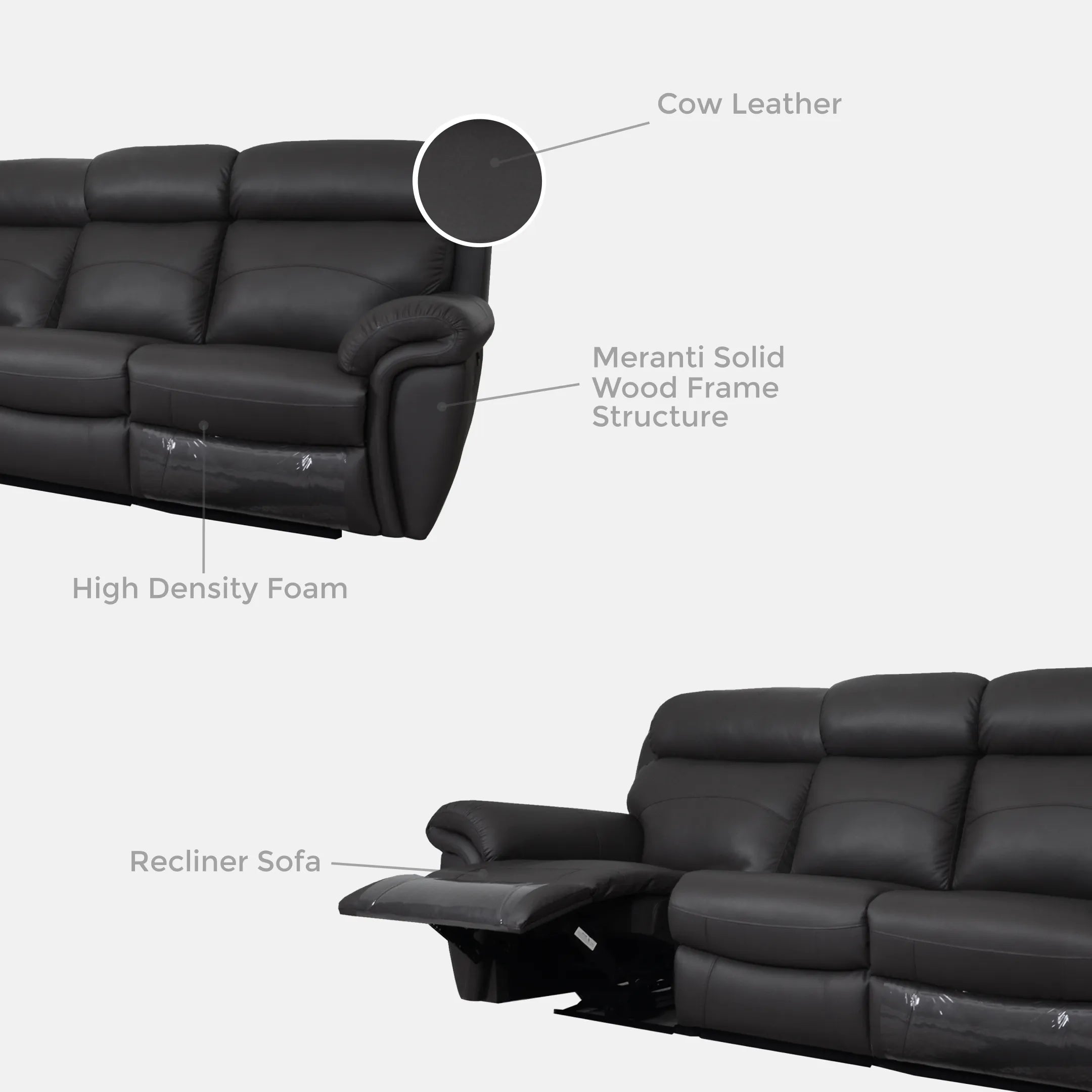 Goodnite Half Leather Sofa (ZL2622), 1 Seater Recliner/ 2 Seater Recliner/ 3 Seater Recliner/ 2+3 Seater Recliner, 5 Years Warranty