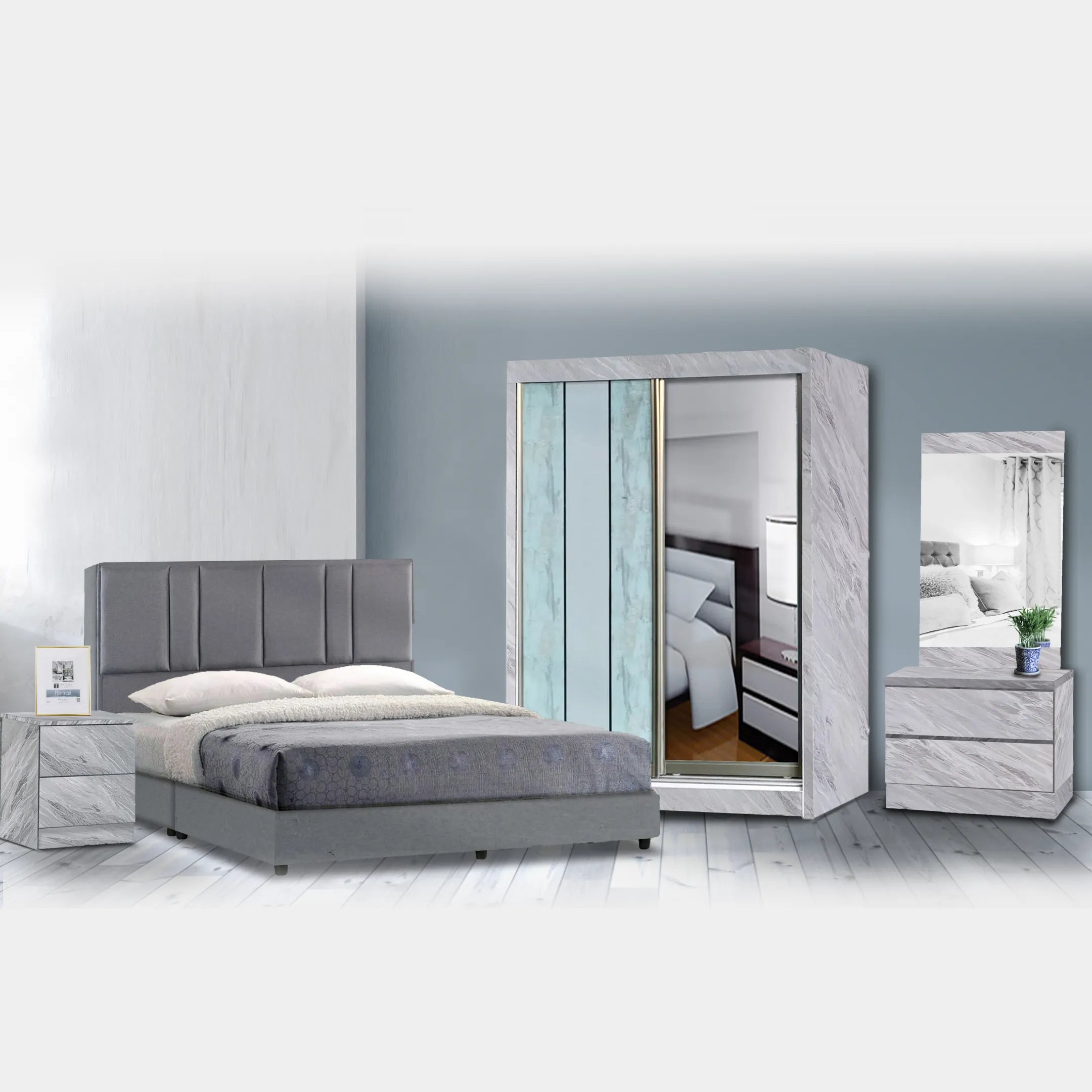 Goodnite Queen/ King Bedroom Set, Bedframe + Wardrobe + Dresser + Side Table (2023)