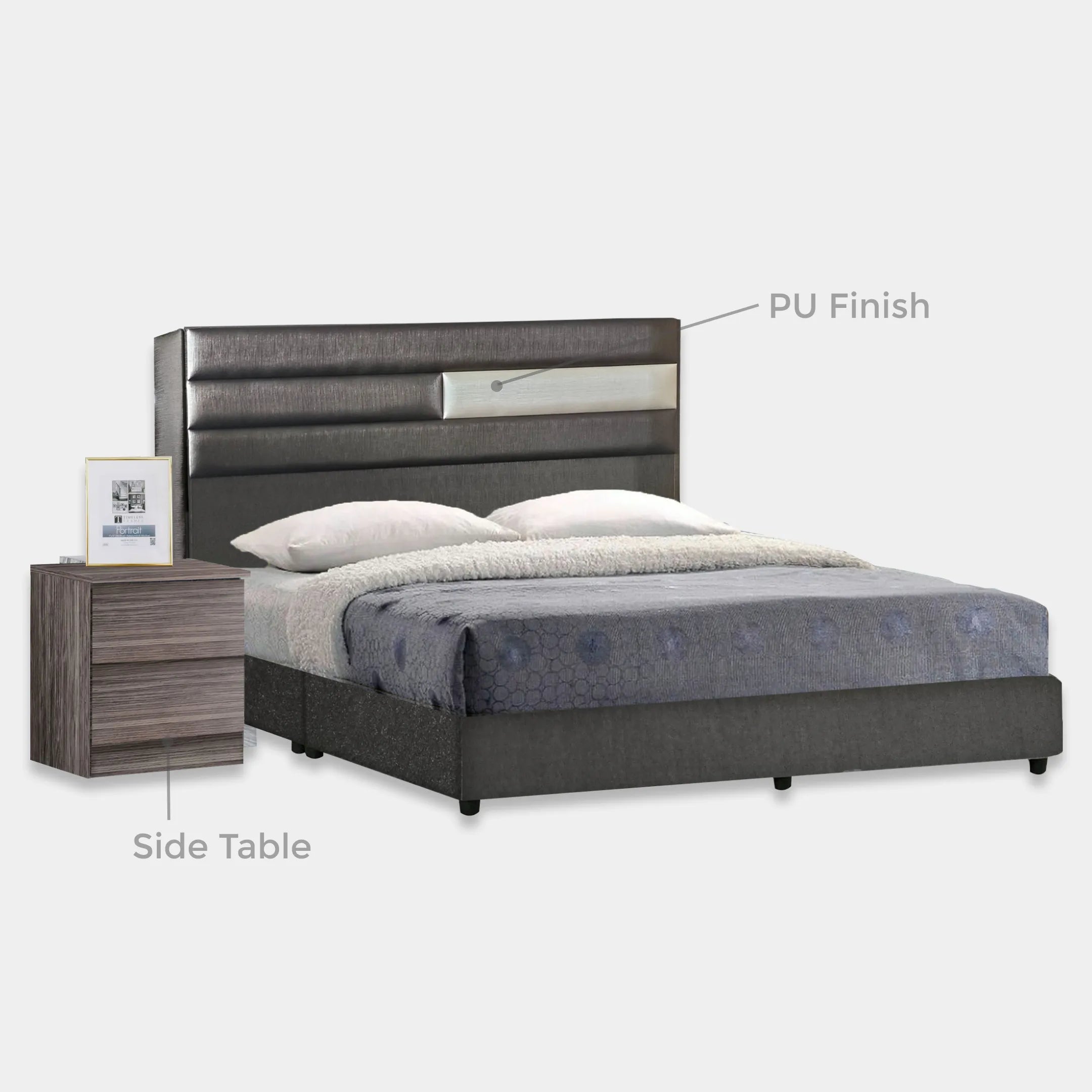 Goodnite Queen/ King Bedroom Set, Bedframe + Wardrobe + Dresser + Side Table (3023)