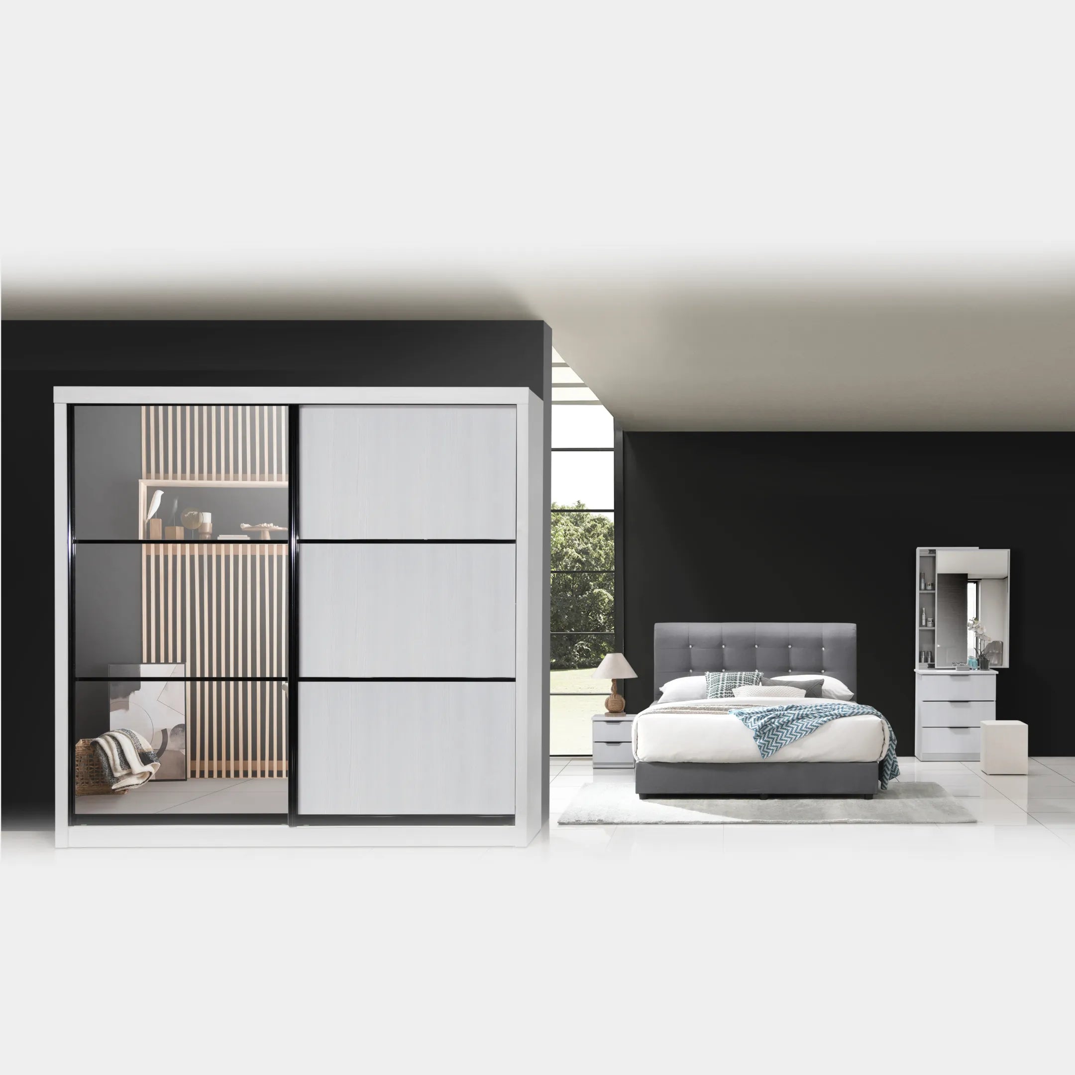 Goodnite Queen/ King Bedroom Set, Bedframe + Wardrobe + Dresser + Side Table (YXE668)