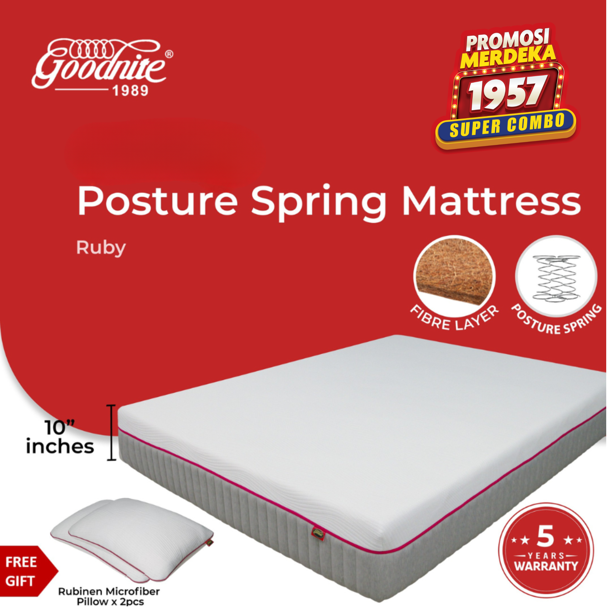 Goodnite Ruby Posture Spring Mattress (10 Inch) with Single/ Super Single/ King