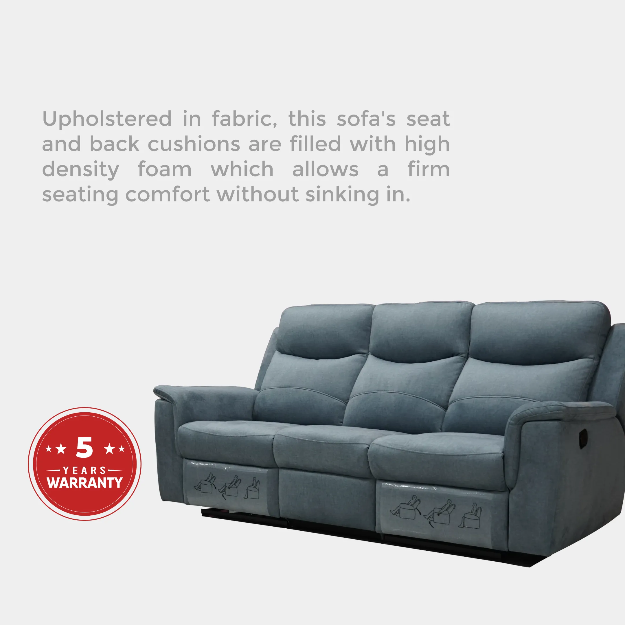 Goodnite Fabric Recliner Sofa (ZL2890), 1 Seater Recliner/ 2 Seater Recliner/ 3 Seater Recliner/ 2RR+3RR Seater, 5 Years Warranty
