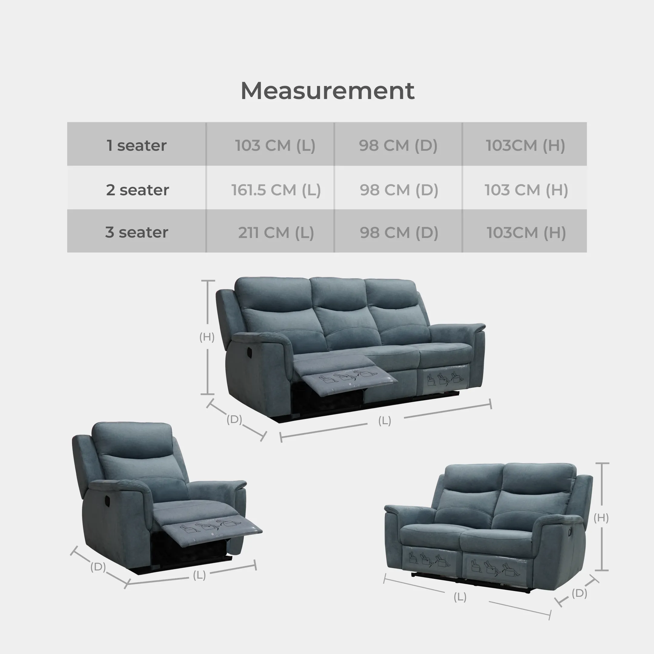 Goodnite Fabric Recliner Sofa (ZL2890), 1 Seater Recliner/ 2 Seater Recliner/ 3 Seater Recliner/ 2RR+3RR Seater, 5 Years Warranty