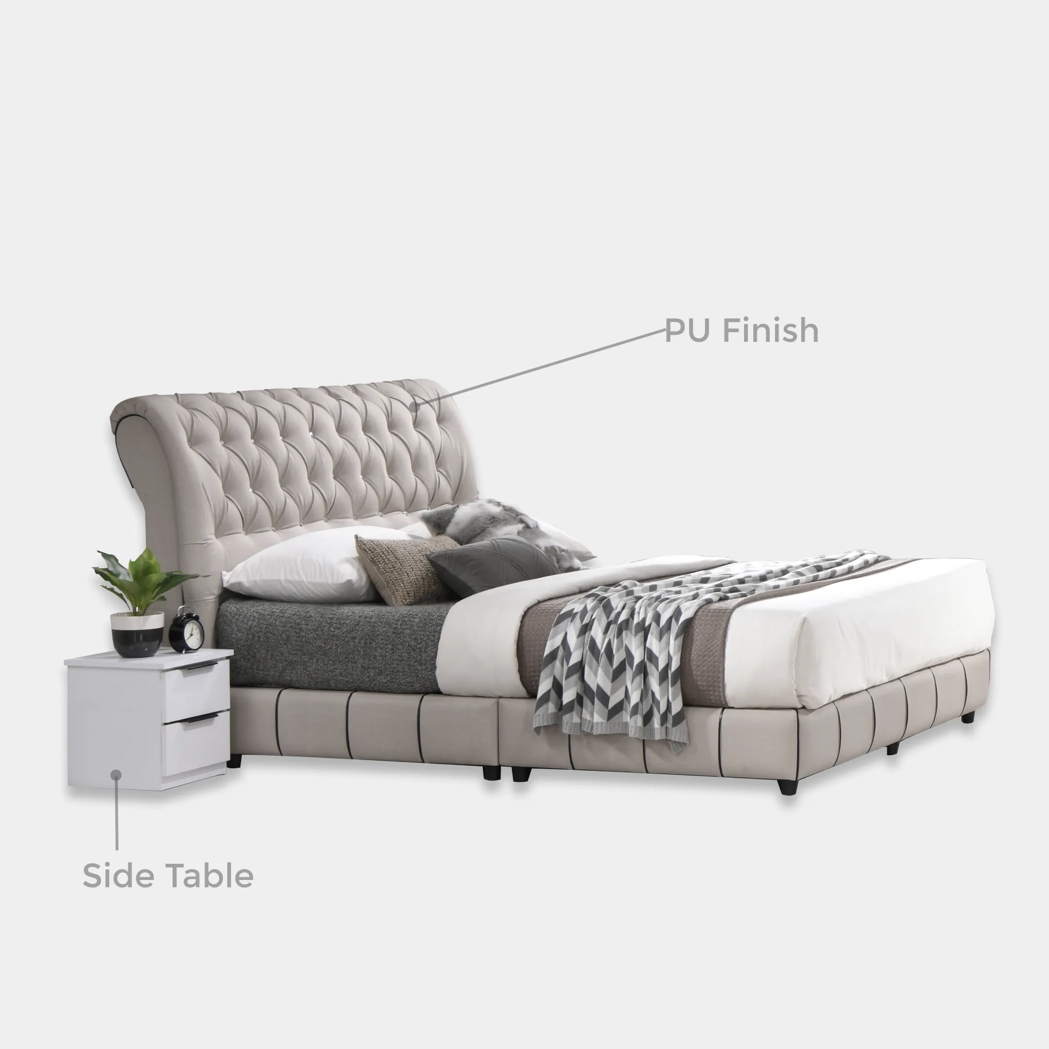 Goodnite Queen/ King Bedroom Set, Bedframe + Wardrobe + Dresser + Side Table (YXE667)
