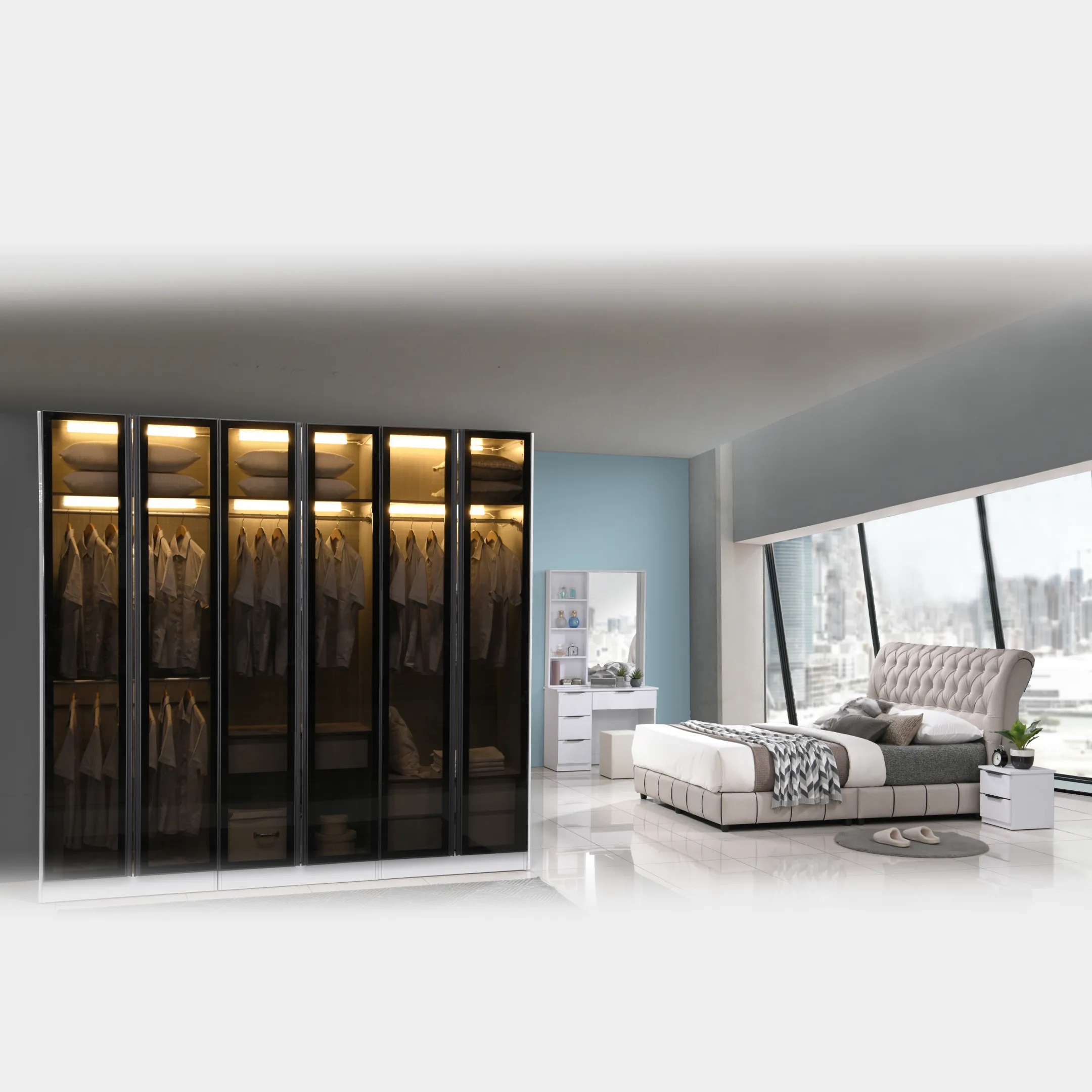 Goodnite Queen/ King Bedroom Set, Bedframe + Wardrobe + Dresser + Side Table (YXE667)
