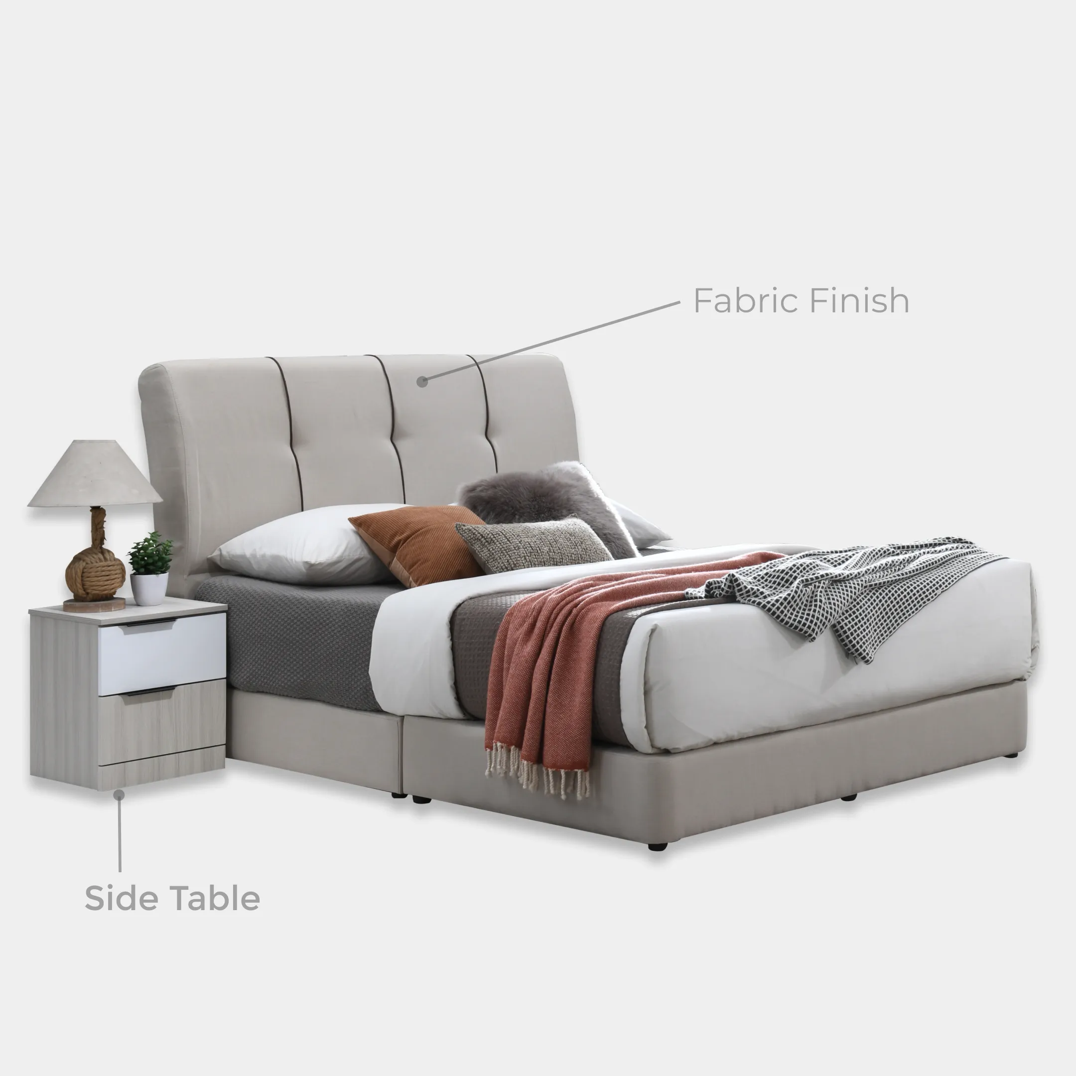 Goodnite Queen/ King Bedroom Set, Bedframe + Wardrobe + Dresser + Side Table (HR2257)