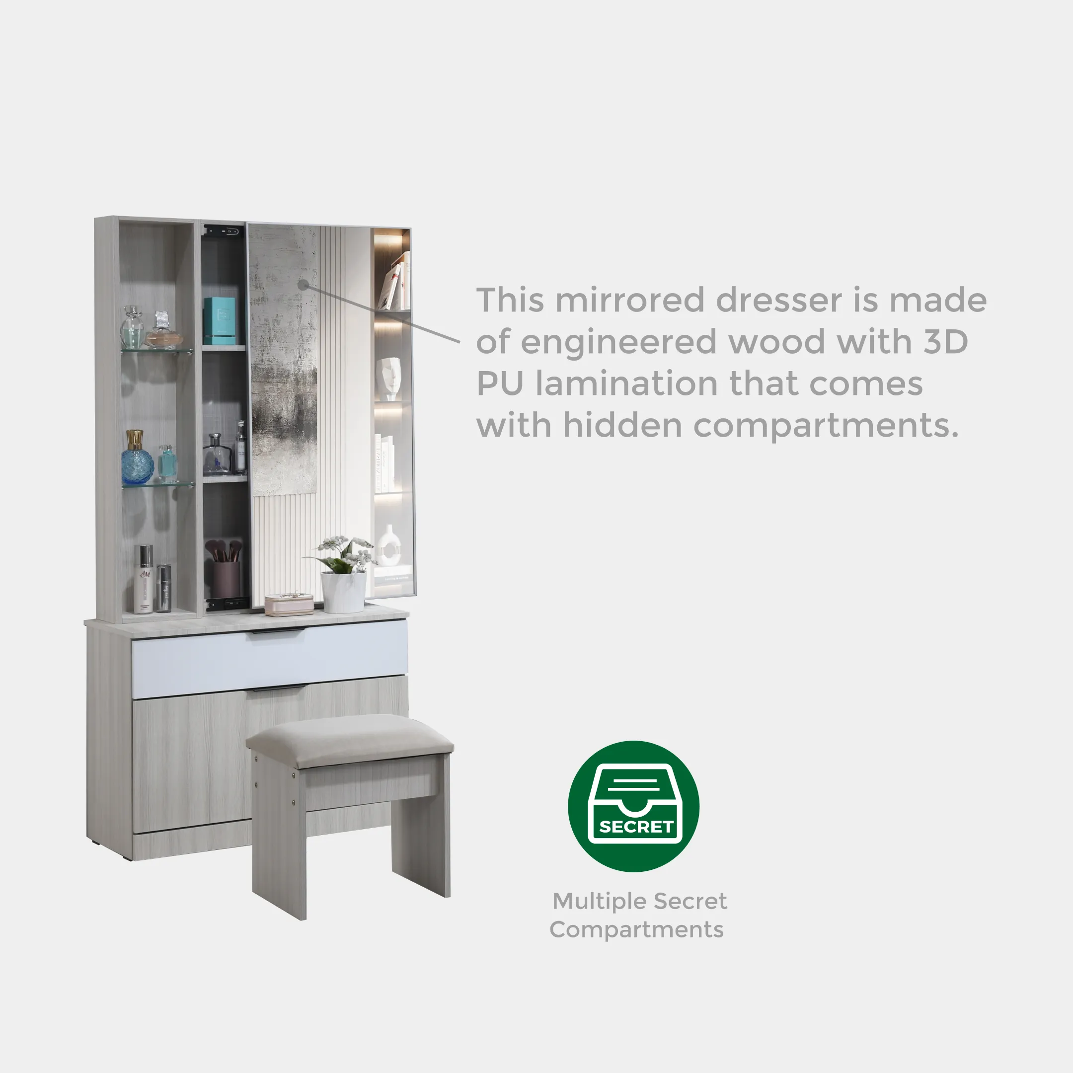 Goodnite Queen/ King Bedroom Set, Bedframe + Wardrobe + Dresser + Side Table (HR2257)