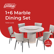 Goodnite (1+6) Marble Dining Set (W 1300mm) / (1+8) Marble Dining Set (W 1500mm), Marble Table, Metal Leg, PU Chair