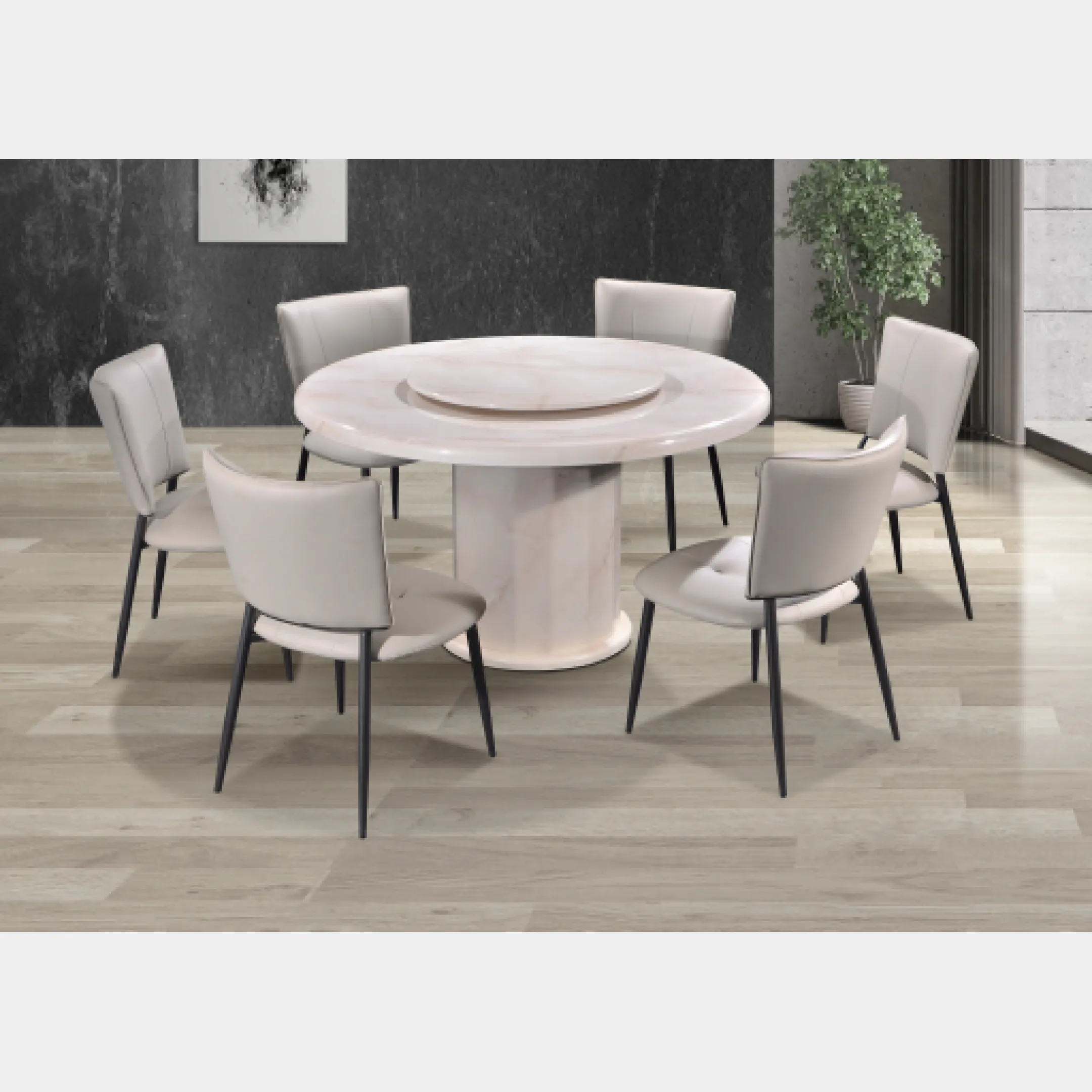 Goodnite (1+6) Marble Dining Set (W 1300mm) / (1+8) Marble Dining Set (W 1500mm), Marble Table, Metal Leg, PU Chair