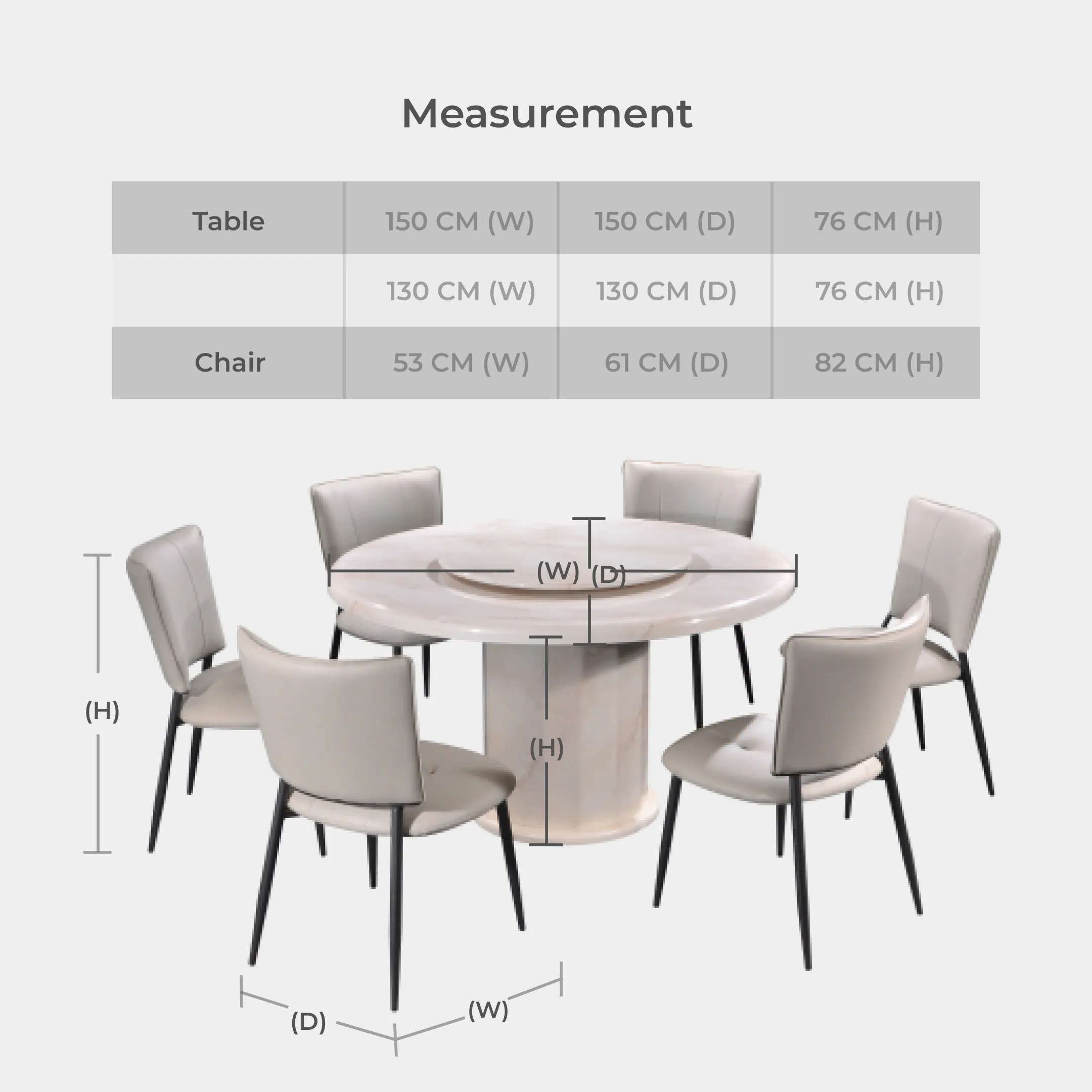 Goodnite (1+6) Marble Dining Set (W 1300mm) / (1+8) Marble Dining Set (W 1500mm), Marble Table, Metal Leg, PU Chair