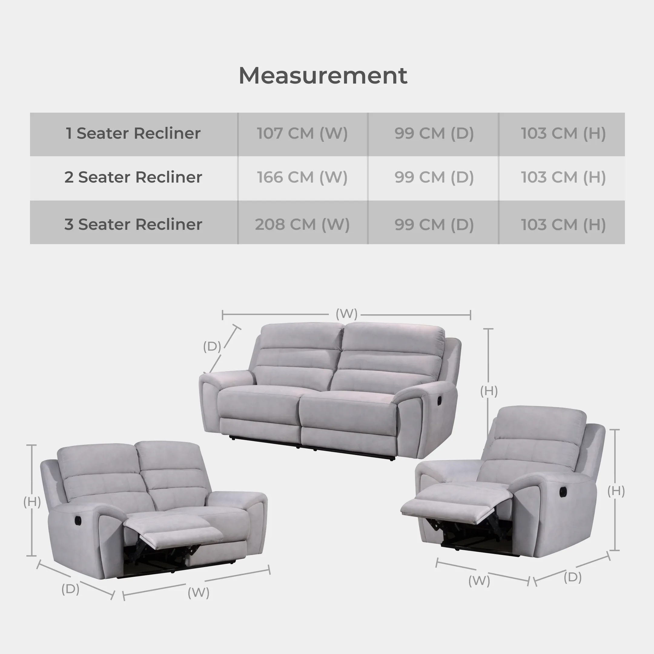 Goodnite Fabric Recliner Sofa (ML3744), 1 Seater Recliner/ 2 Seater Recliner/ 3 Seater Recliner/ 2RR+3RR Seater, 5 Years Warranty