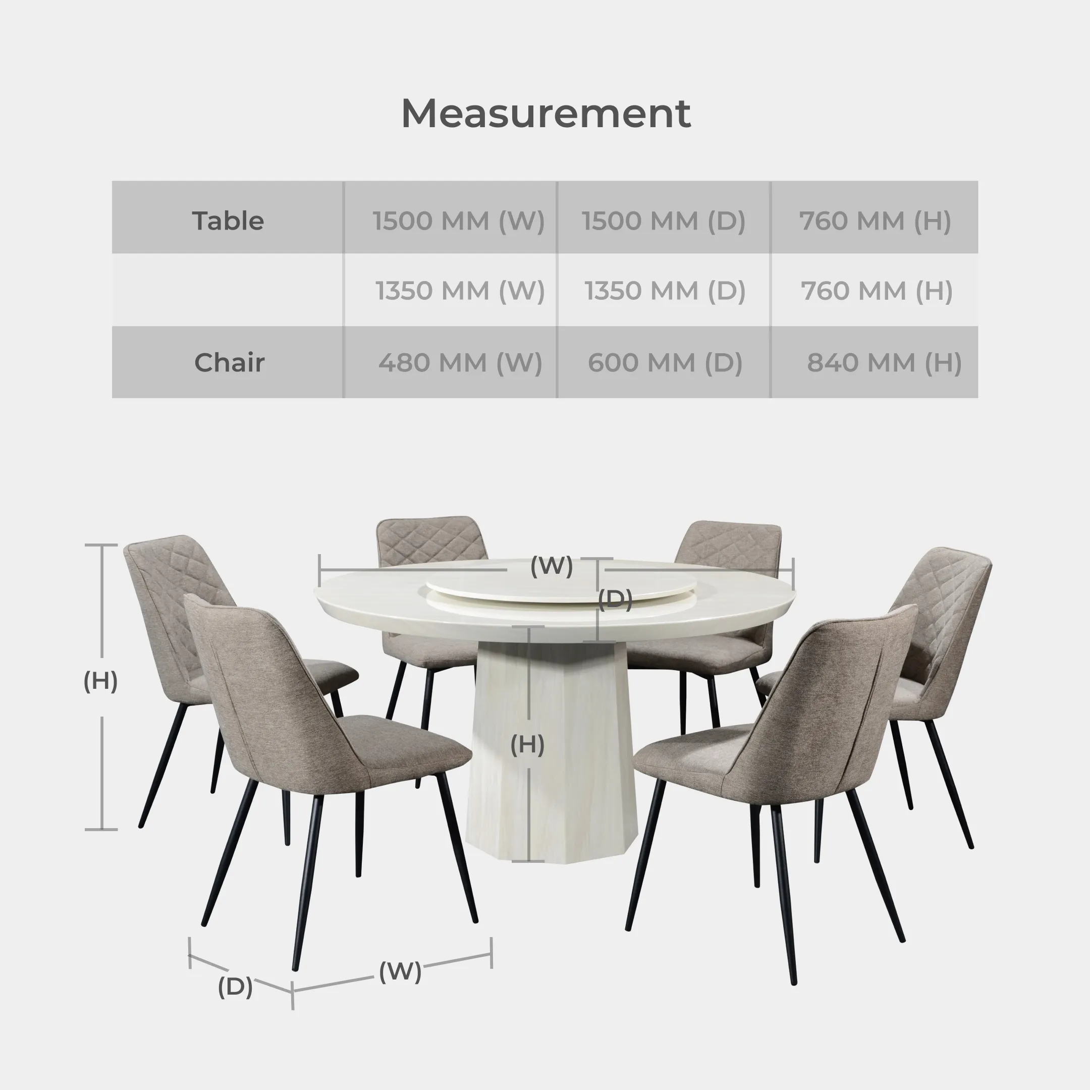 Goodnite (1+6) Marble Dining Set (W 1350mm) / (1+8) Marble Dining Set (W 1500mm), Marble Table, Metal Leg, Fabric Chair