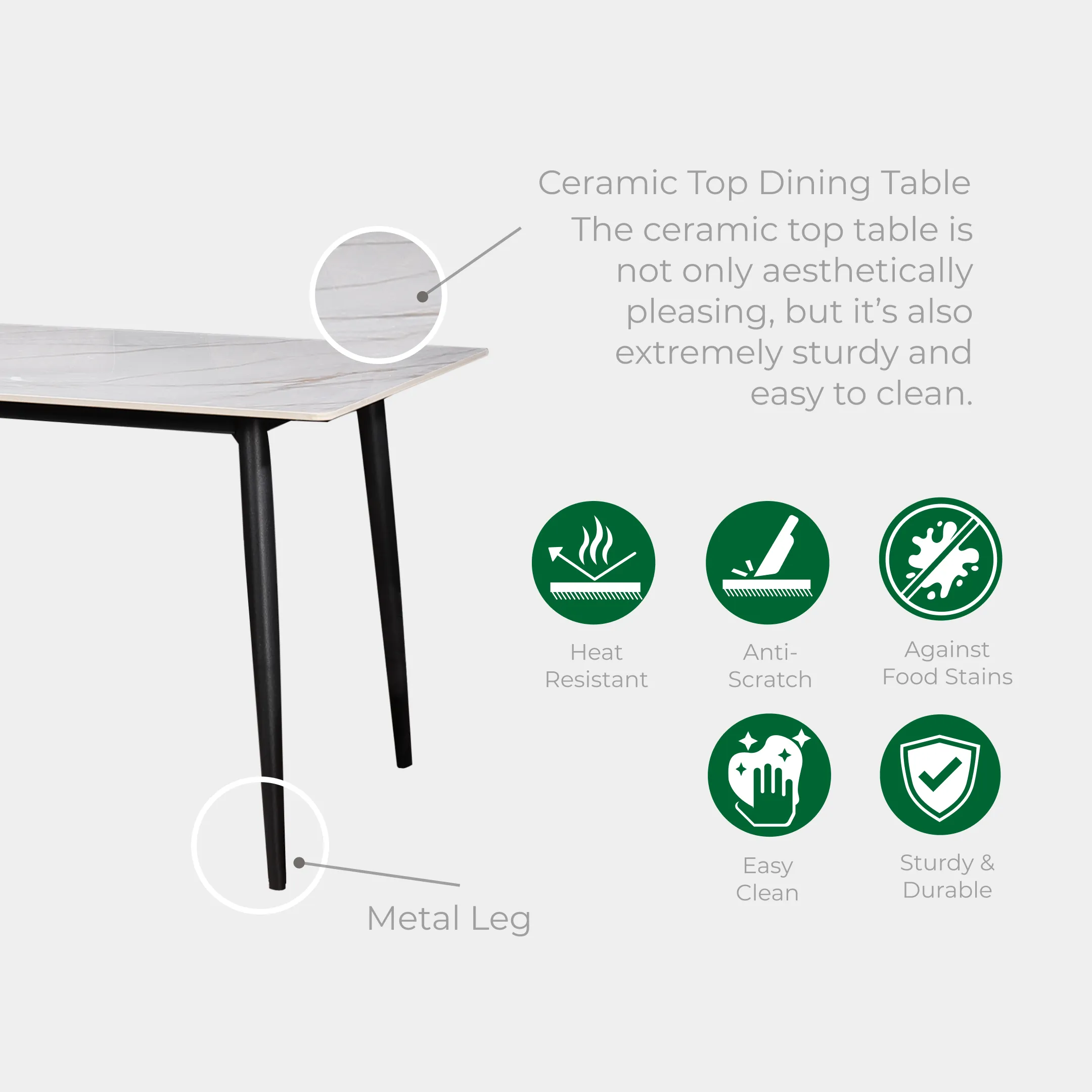 Goodnite (1+6) Ceramic Dining Set, Ceramic Top, Metal Leg, PU Chair