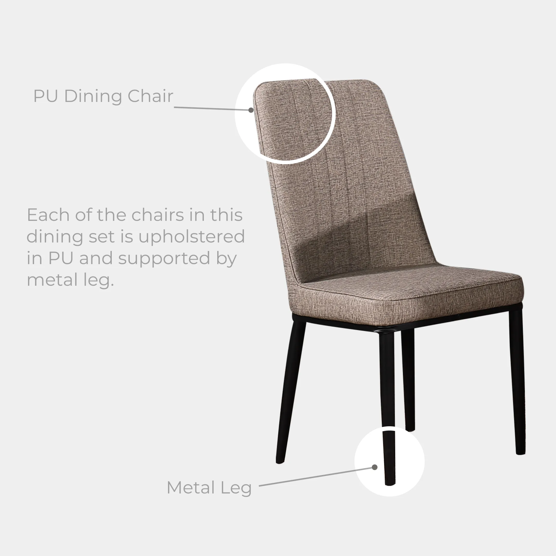 Goodnite (1+6) Ceramic Dining Set, Ceramic Top, Metal Leg, PU Chair