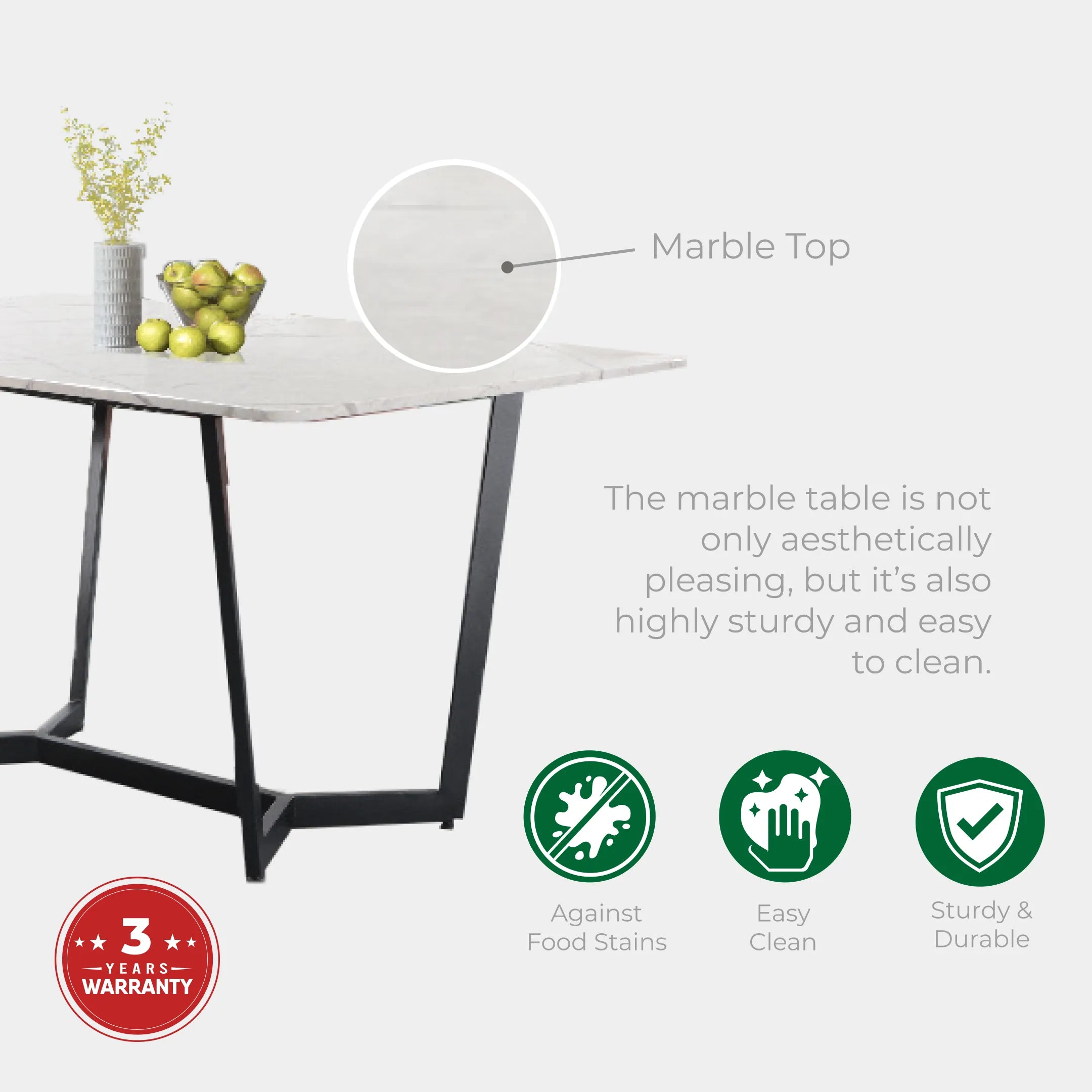 Goodnite (1+6) Marble Dining Set (W 1500mm), Marble Top, Metal Leg, PU Chair