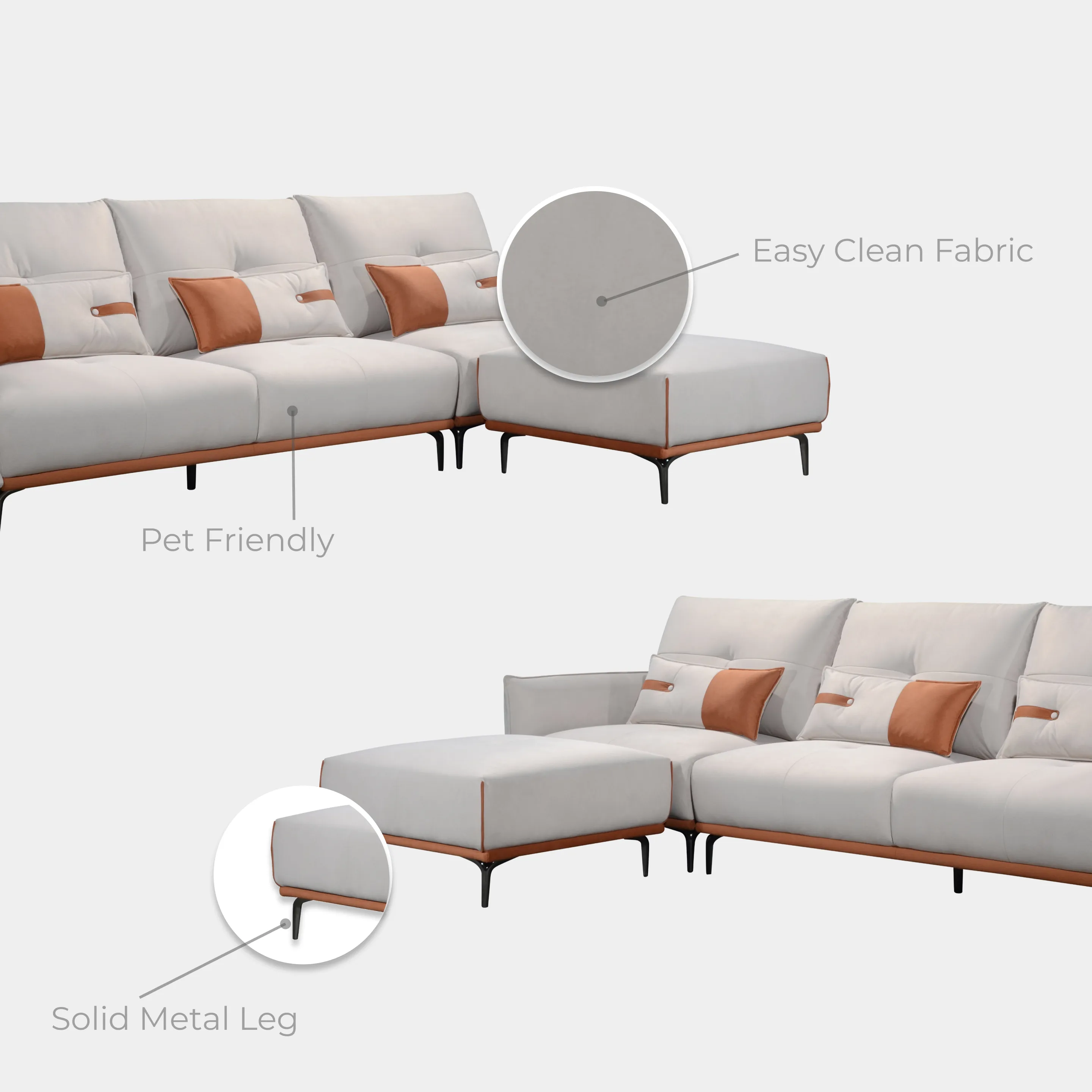 Goodnite Fabric L-Shape Sofa (ML9004), 5 Years Warranty