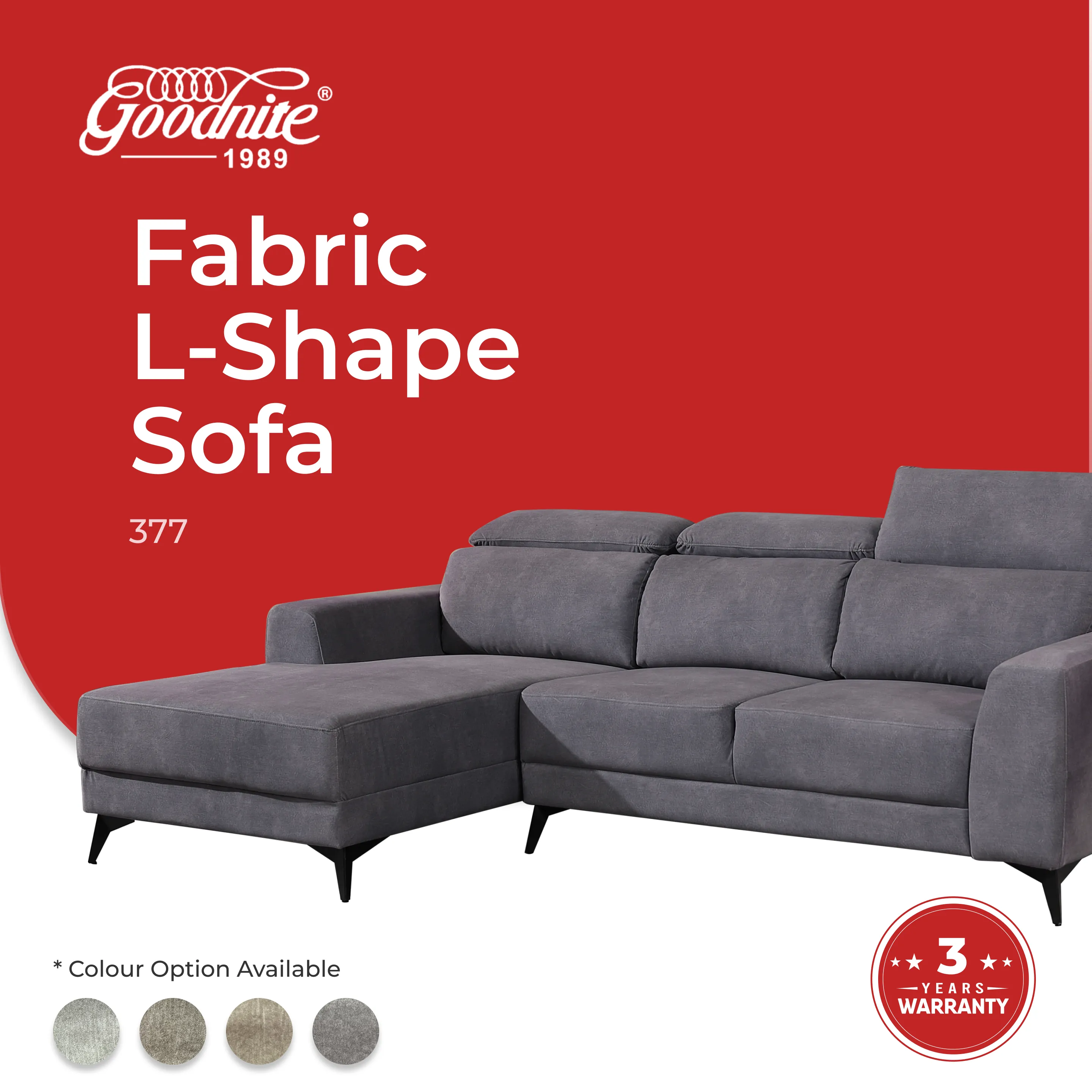 Goodnite Fabric L-Shape Sofa (377), 3 Years Warranty
