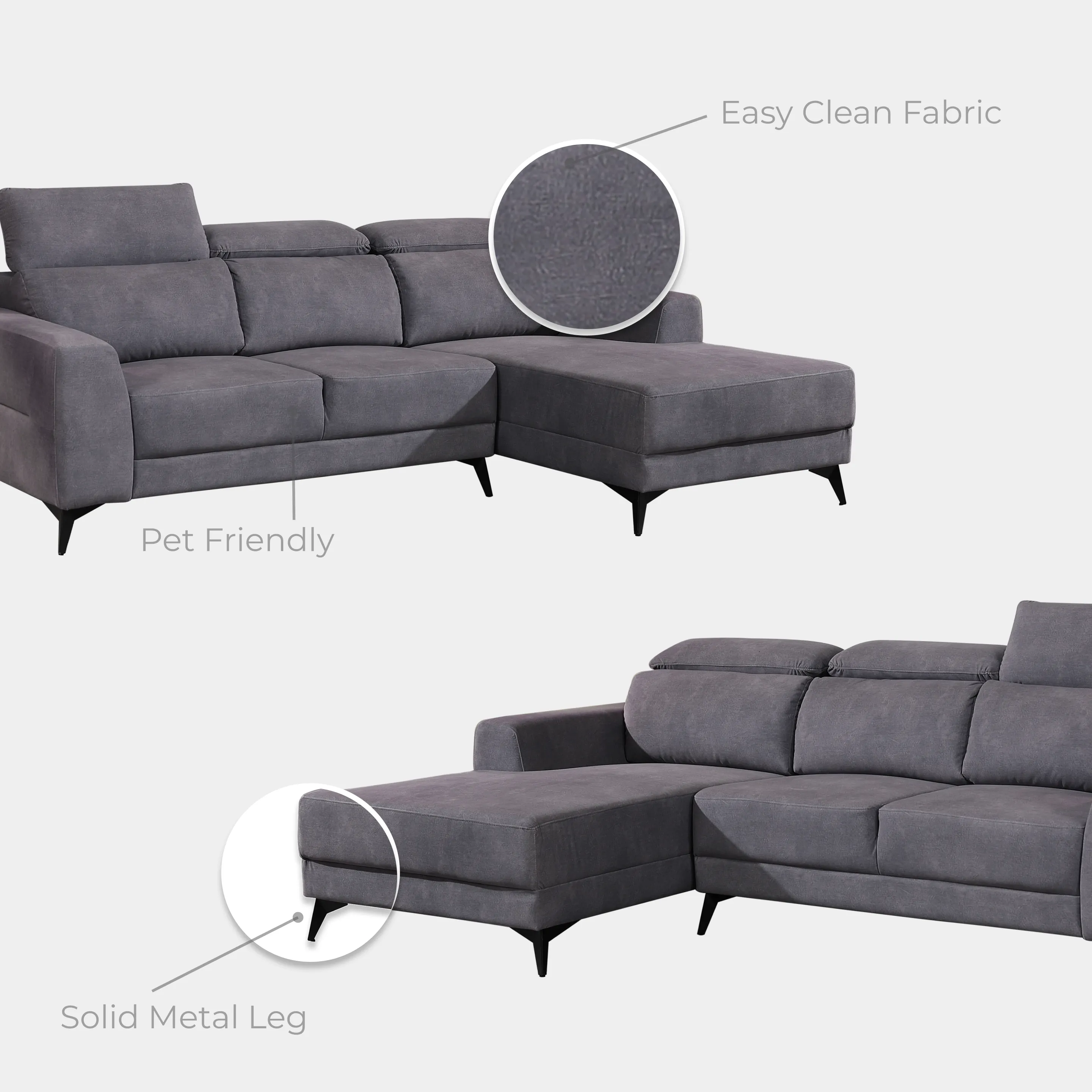 Goodnite Fabric L-Shape Sofa (377), 3 Years Warranty