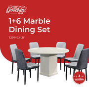 Goodnite (1+6) Marble Dining Set (W 1200mm), Marble Table, Metal Leg, Fabric Chair