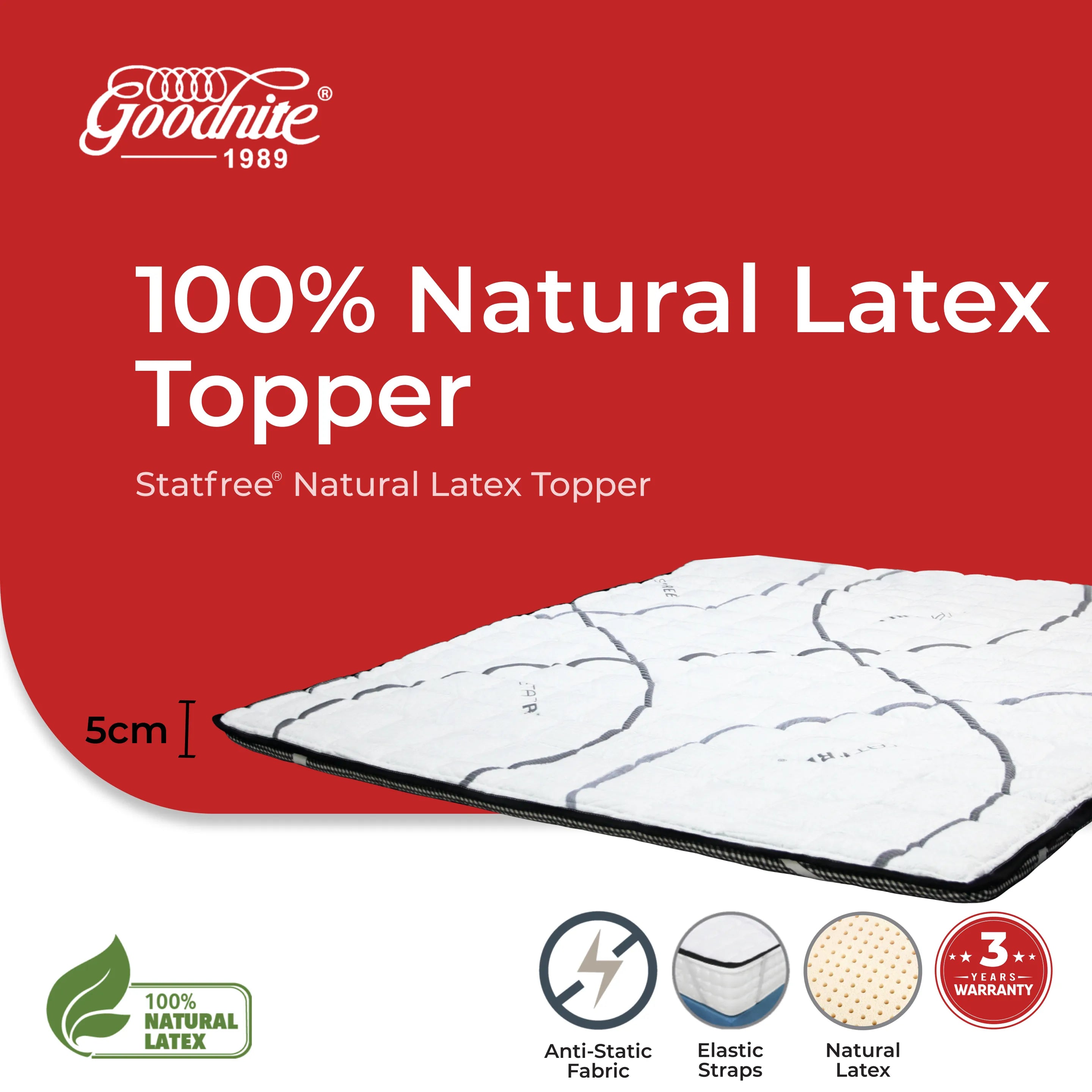 Goodnite Statfree® Natural Latex Topper (Single/ Super Single/ Queen/ King)