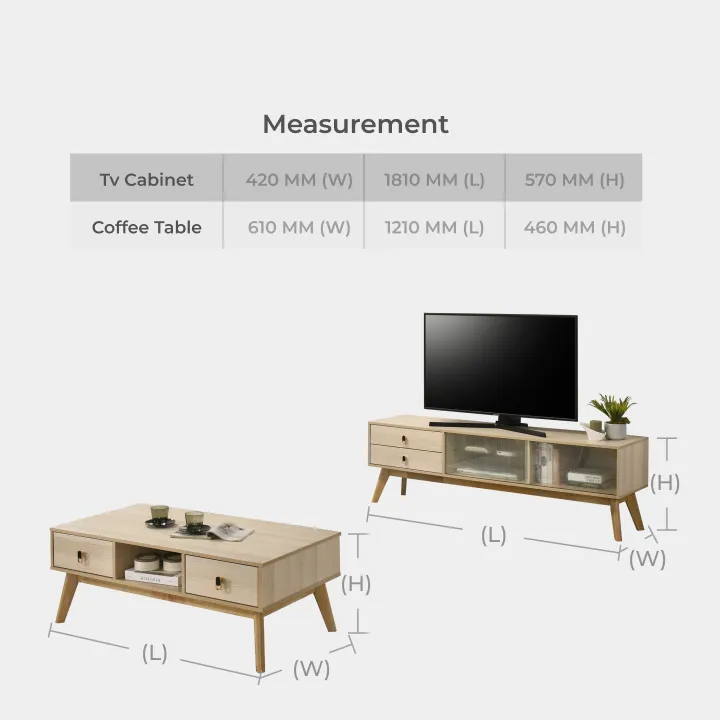 Goodnite Living Set (SATV615207+SACT615208), 6Ft TV Cabinet/ Coffee Table
