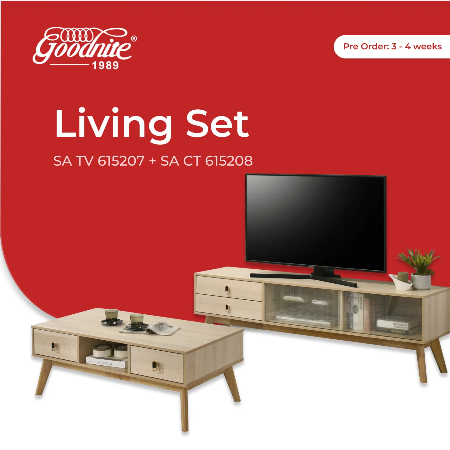 Goodnite Living Set (SATV615207+SACT615208), 6Ft TV Cabinet/ Coffee Table
