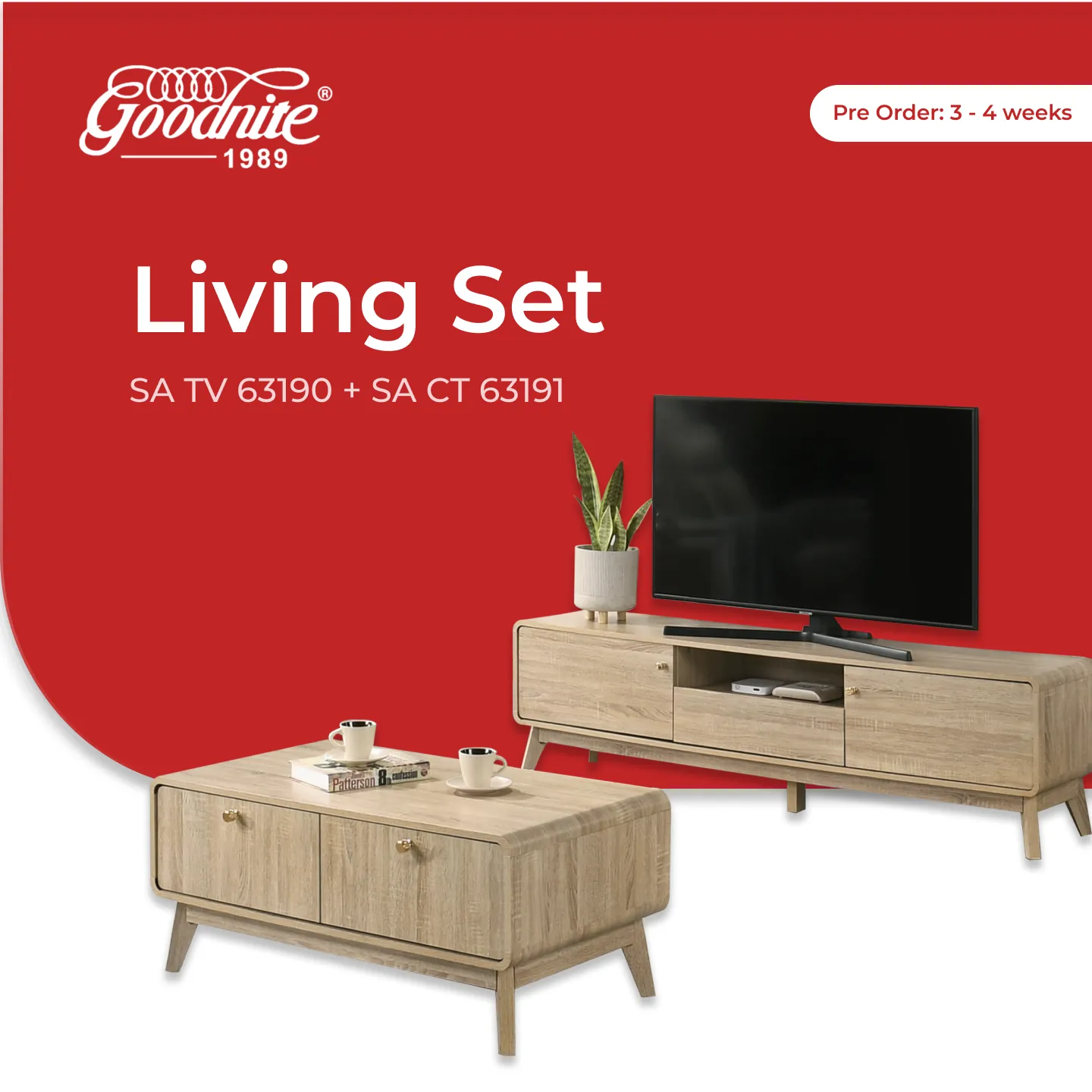 Goodnite Living Set (SATV63190+SACT63191), 6Ft TV Cabinet/ Coffee Table