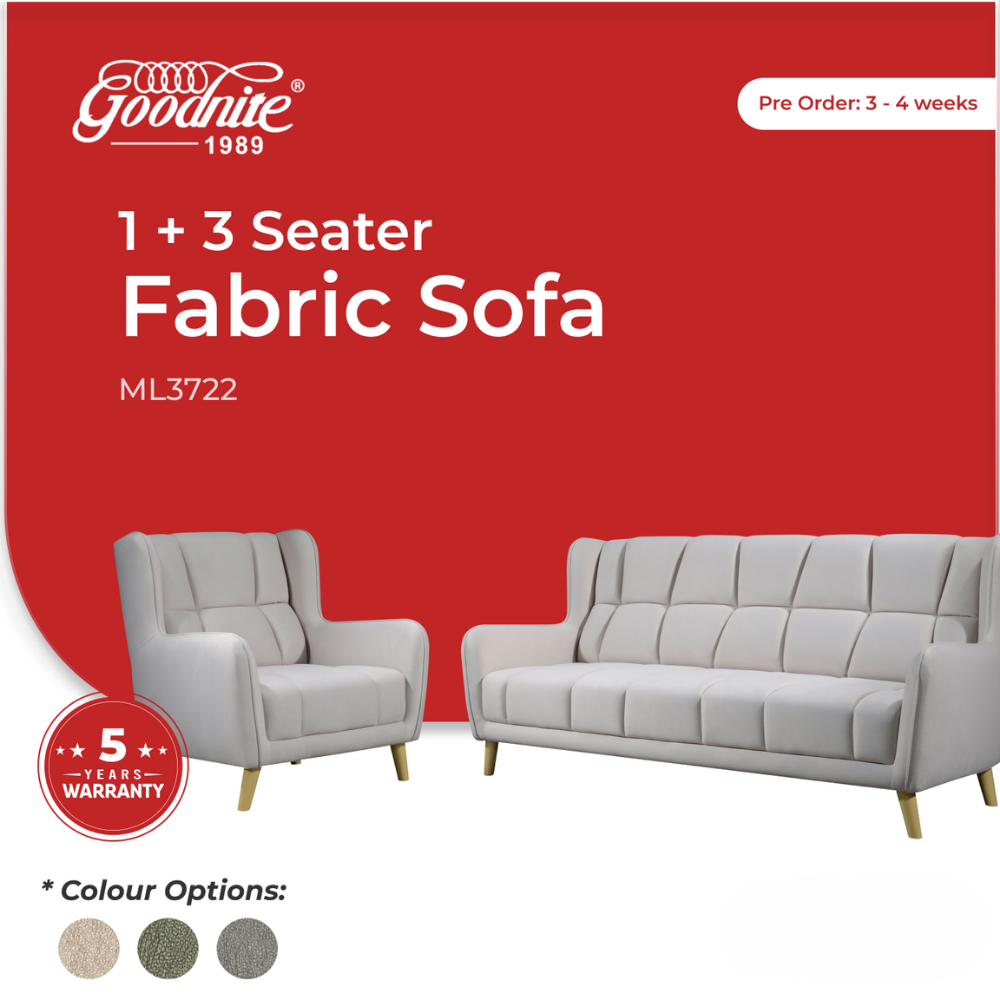 Goodnite Fabric Sofa (ML3722), 1 Seater/ 2 Seater/ 3 Seater/ 1+3 Seater/ 2+3 Seater, 5 Years Warranty
