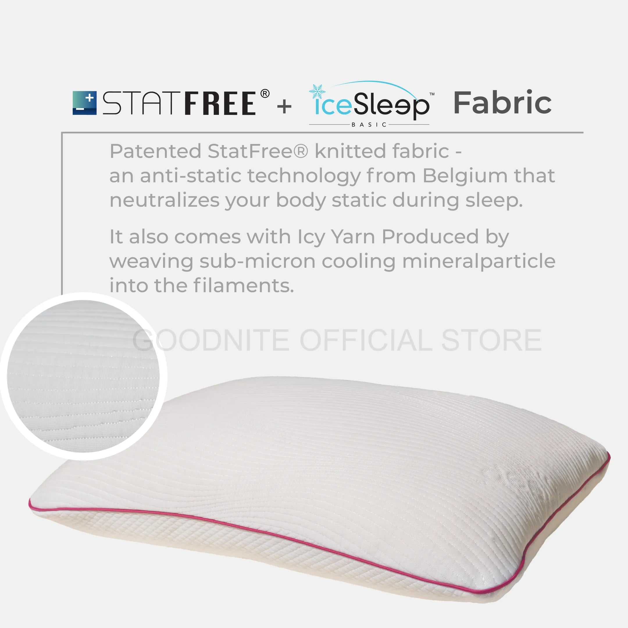 Goodnite Statfree® Cooling Rubinen Microfiber Pillow 62cm x 40cm x 1.33kg