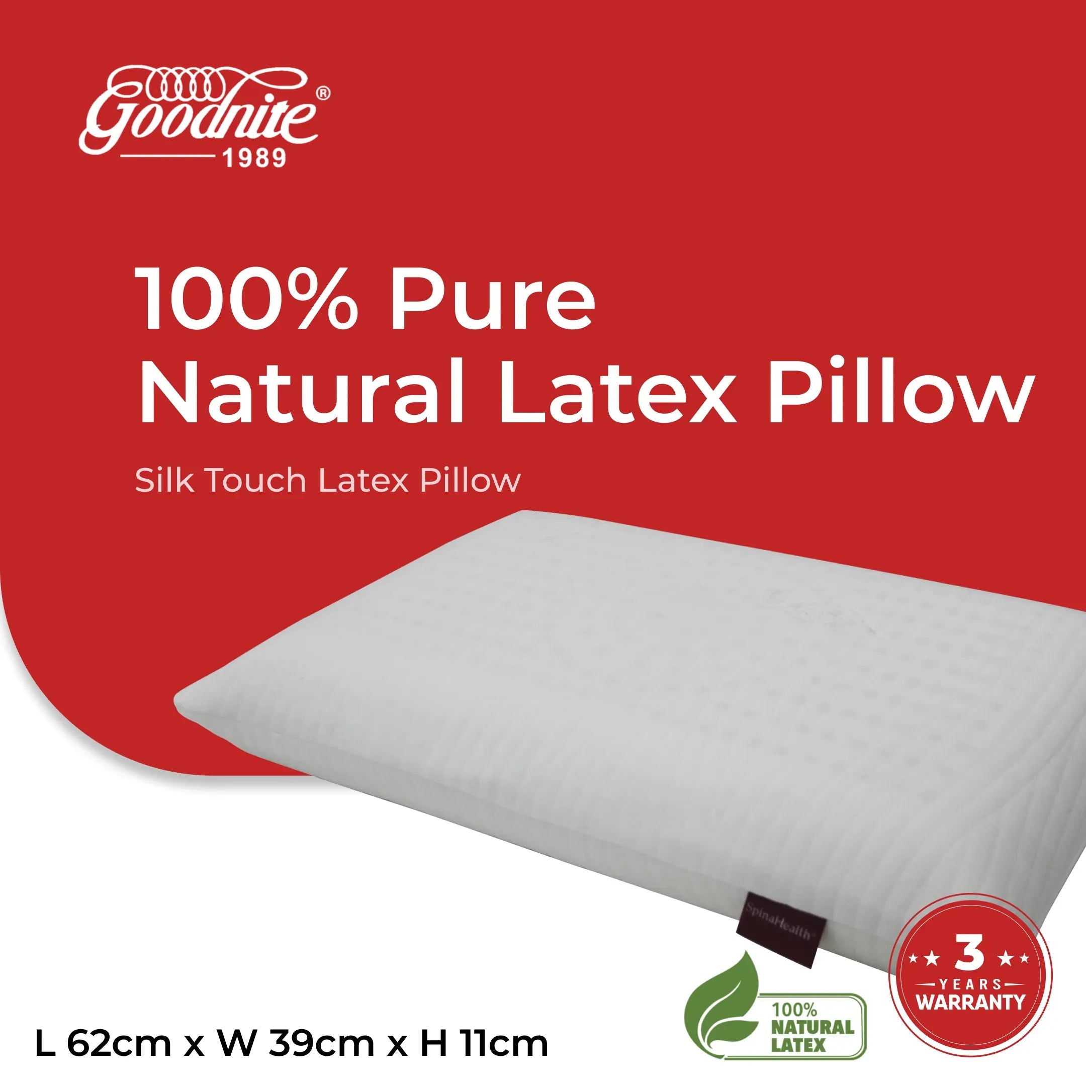 Goodnite Silk Touch Latex Pillow 62cm x 39cm x 11cm