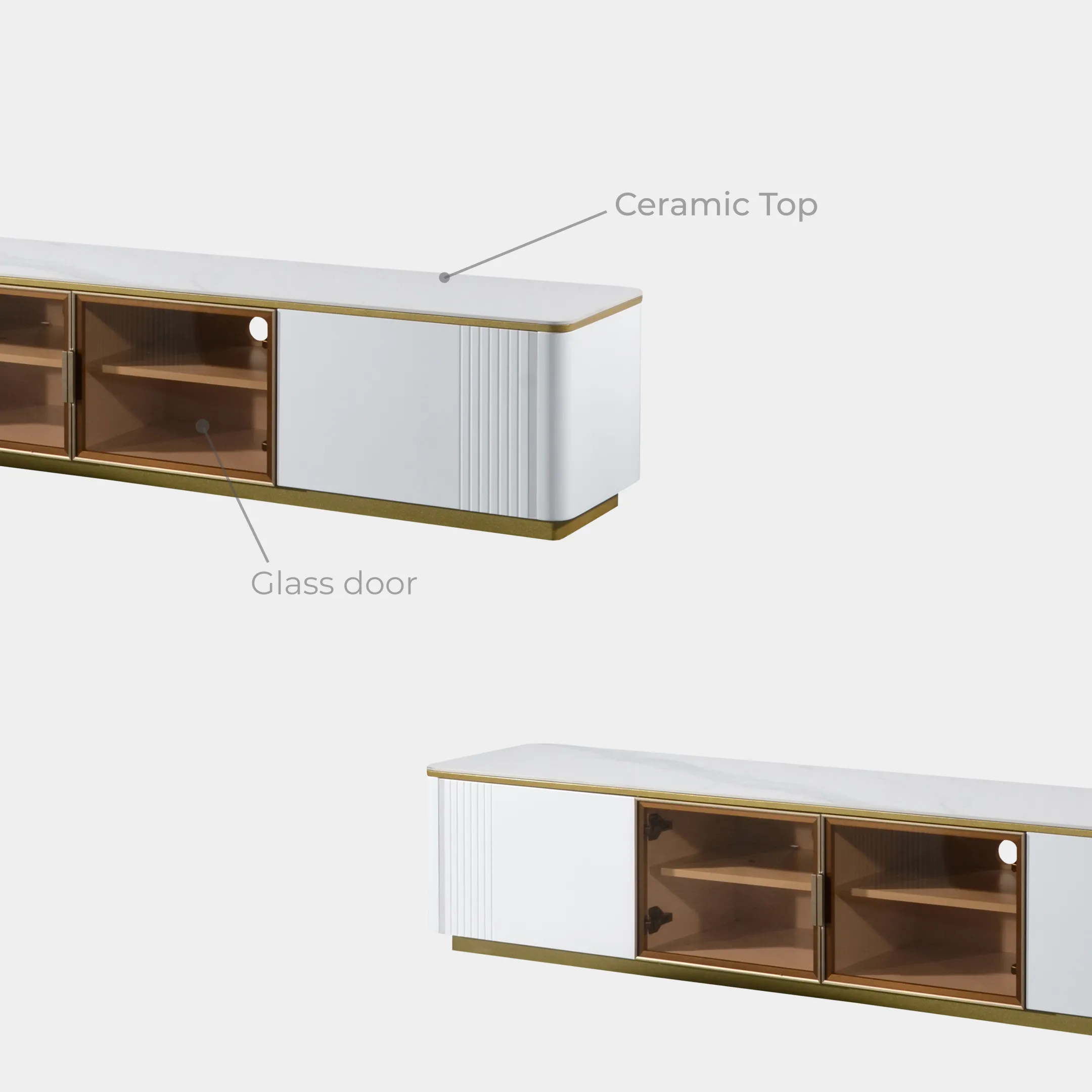 Goodnite Living Set (TV106+CT106), 6.5Ft TV Cabinet/ Coffee Table (Ceramic Top, Glass Door)