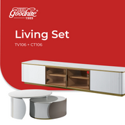 Goodnite Living Set (TV106+CT106), 6.5Ft TV Cabinet/ Coffee Table (Ceramic Top, Glass Door)