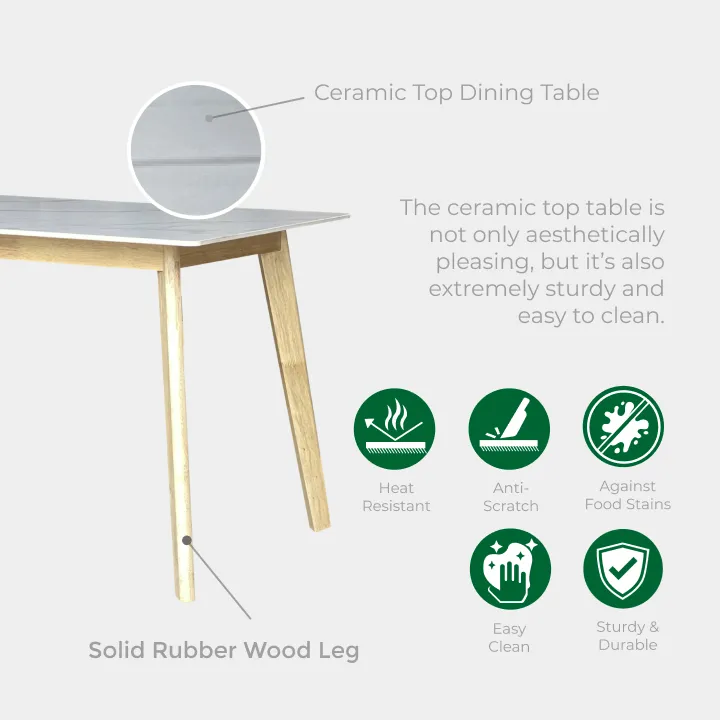 Goodnite (1+6) Ceramic Dining Set, Ceramic Top, Wood Leg, Fabric Chair