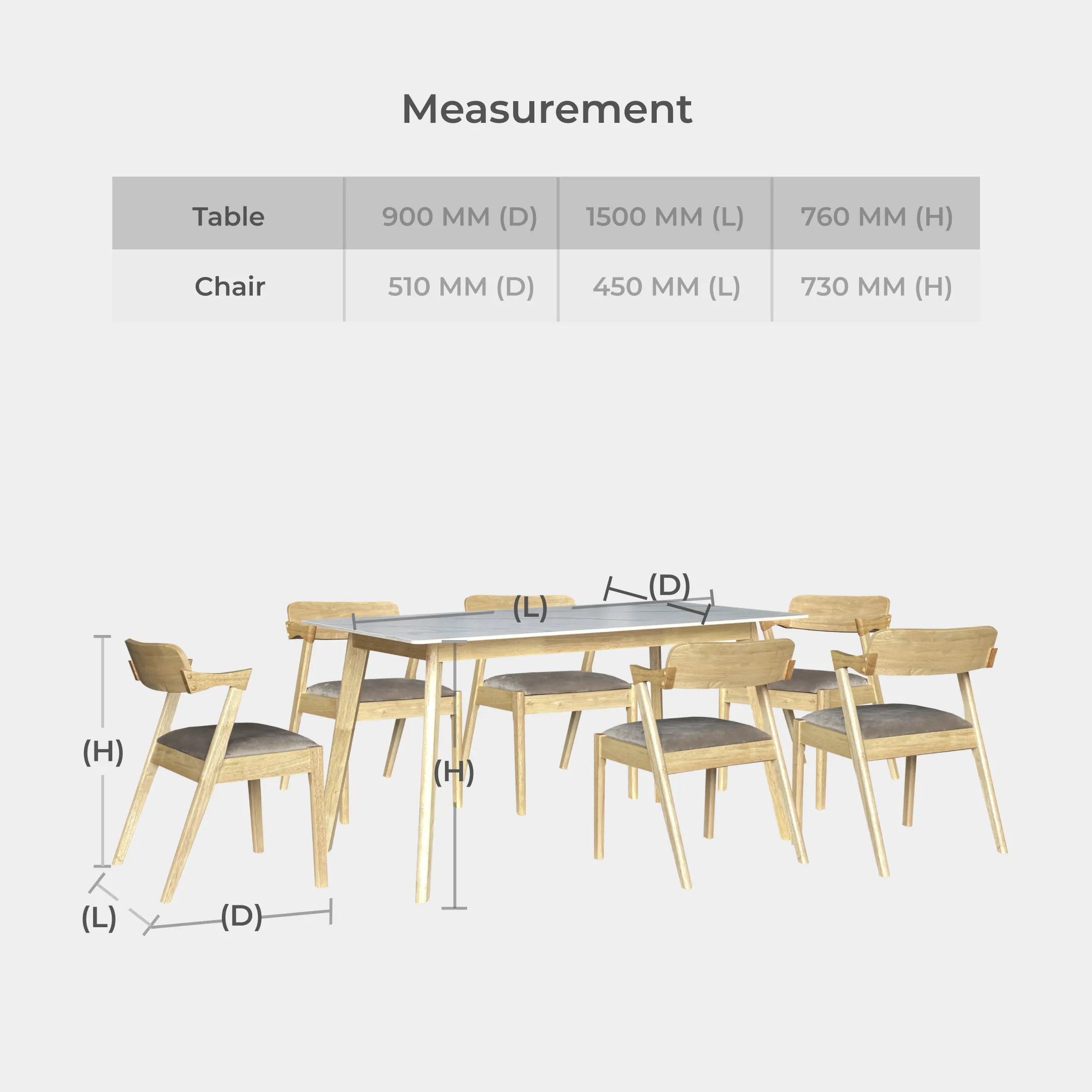 Goodnite (1+6) Ceramic Dining Set, Ceramic Top, Wood Leg, Fabric Chair