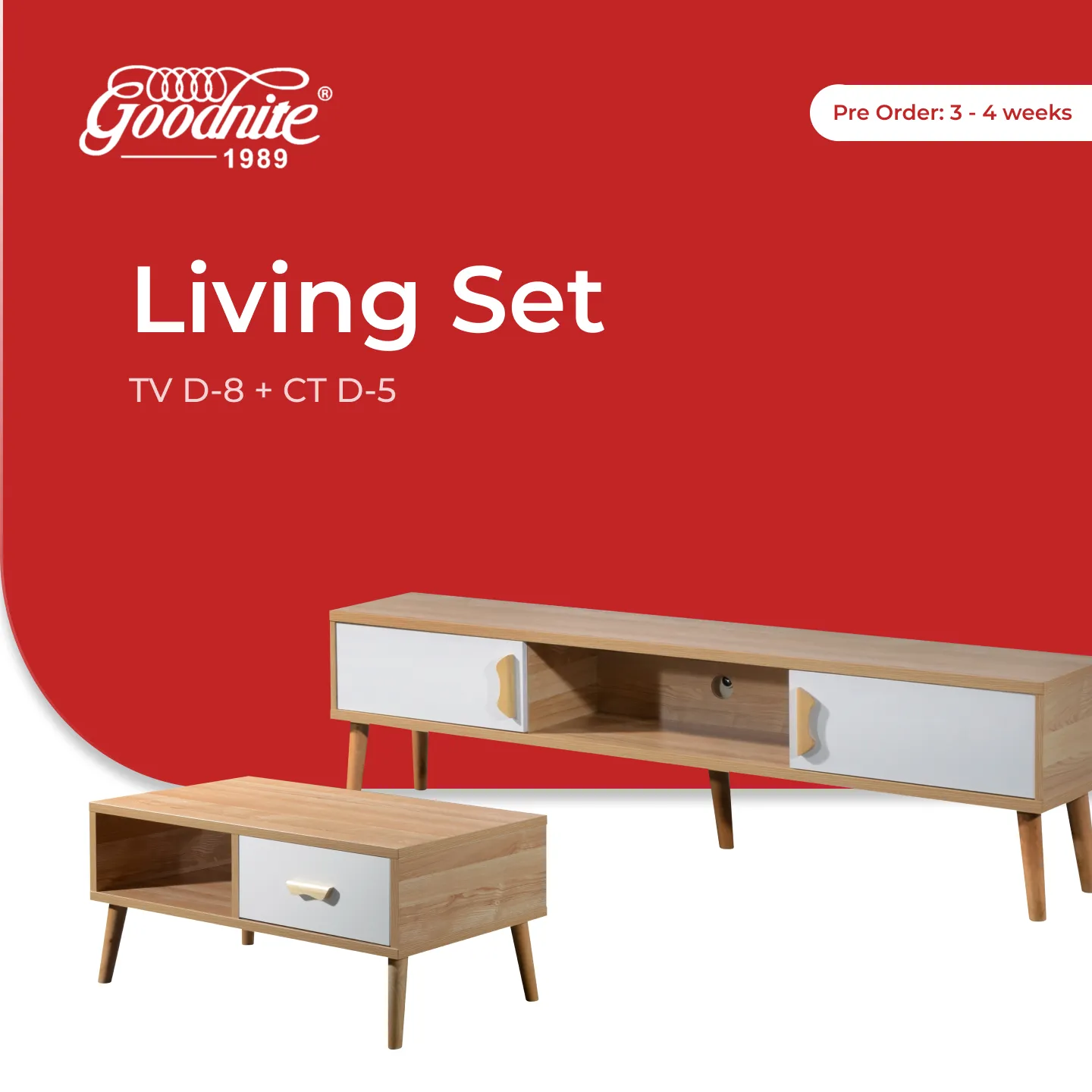 Goodnite TV Cabinet + Coffee Table Set (Wooden Leg)