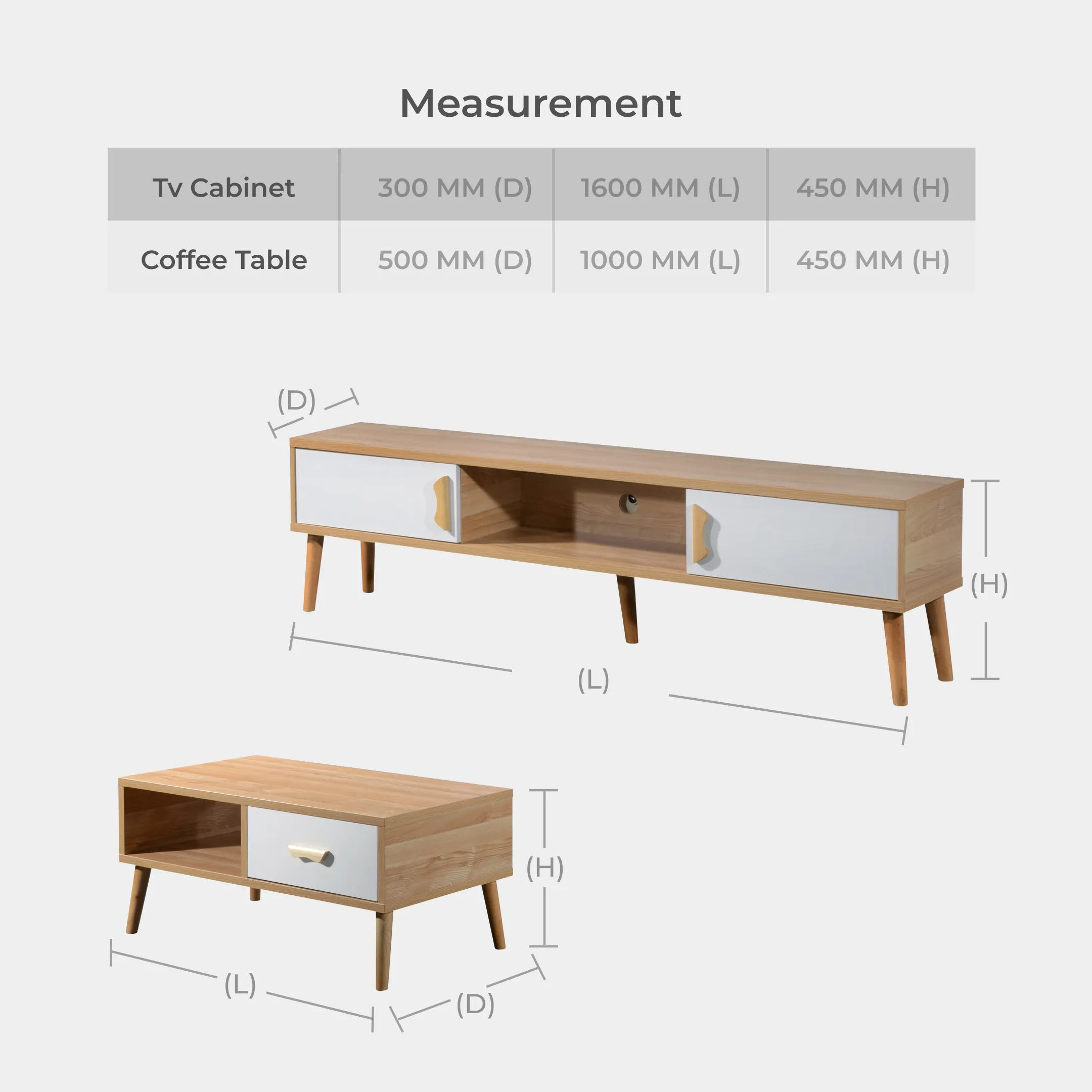 Goodnite TV Cabinet + Coffee Table Set (Wooden Leg)