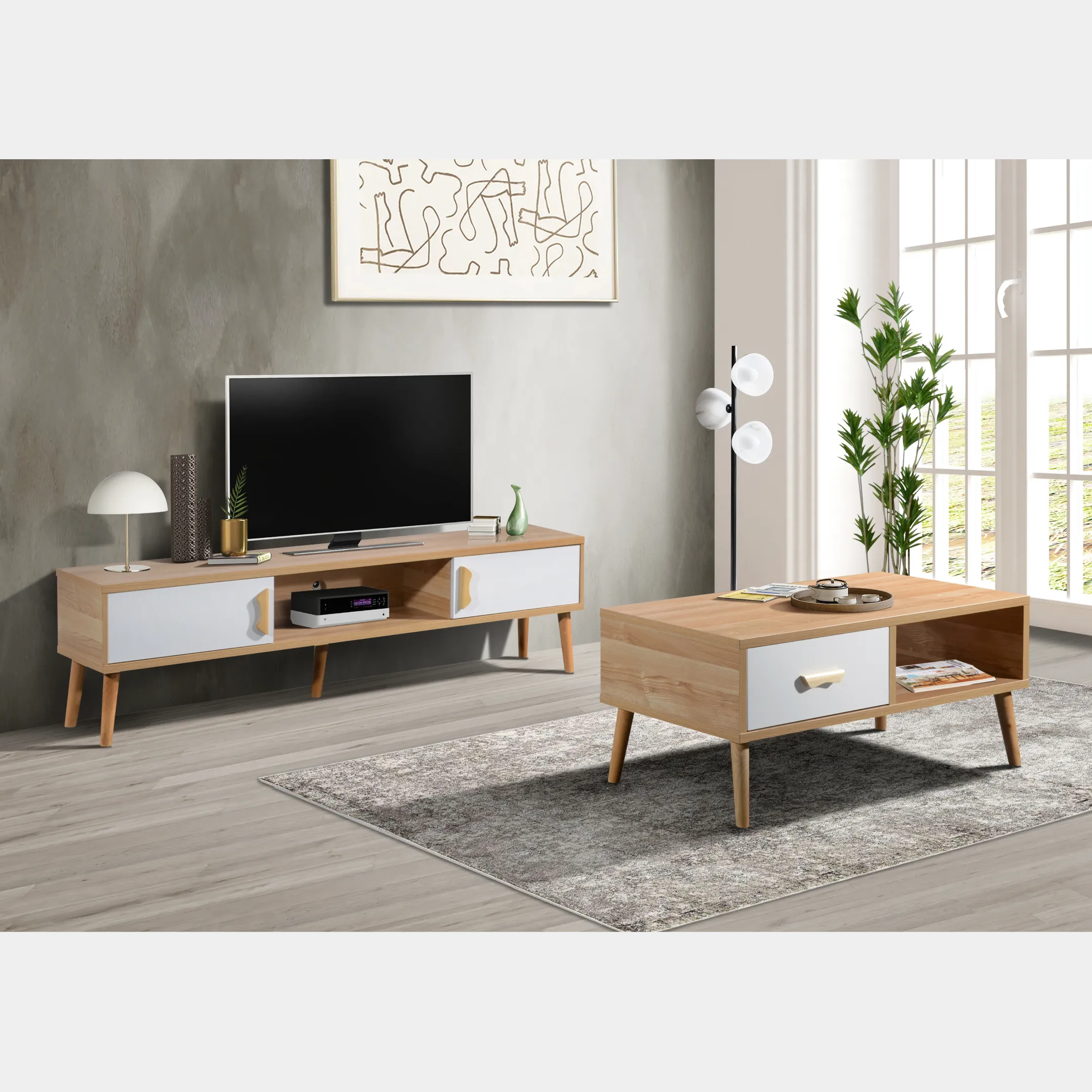 Goodnite TV Cabinet + Coffee Table Set (Wooden Leg)