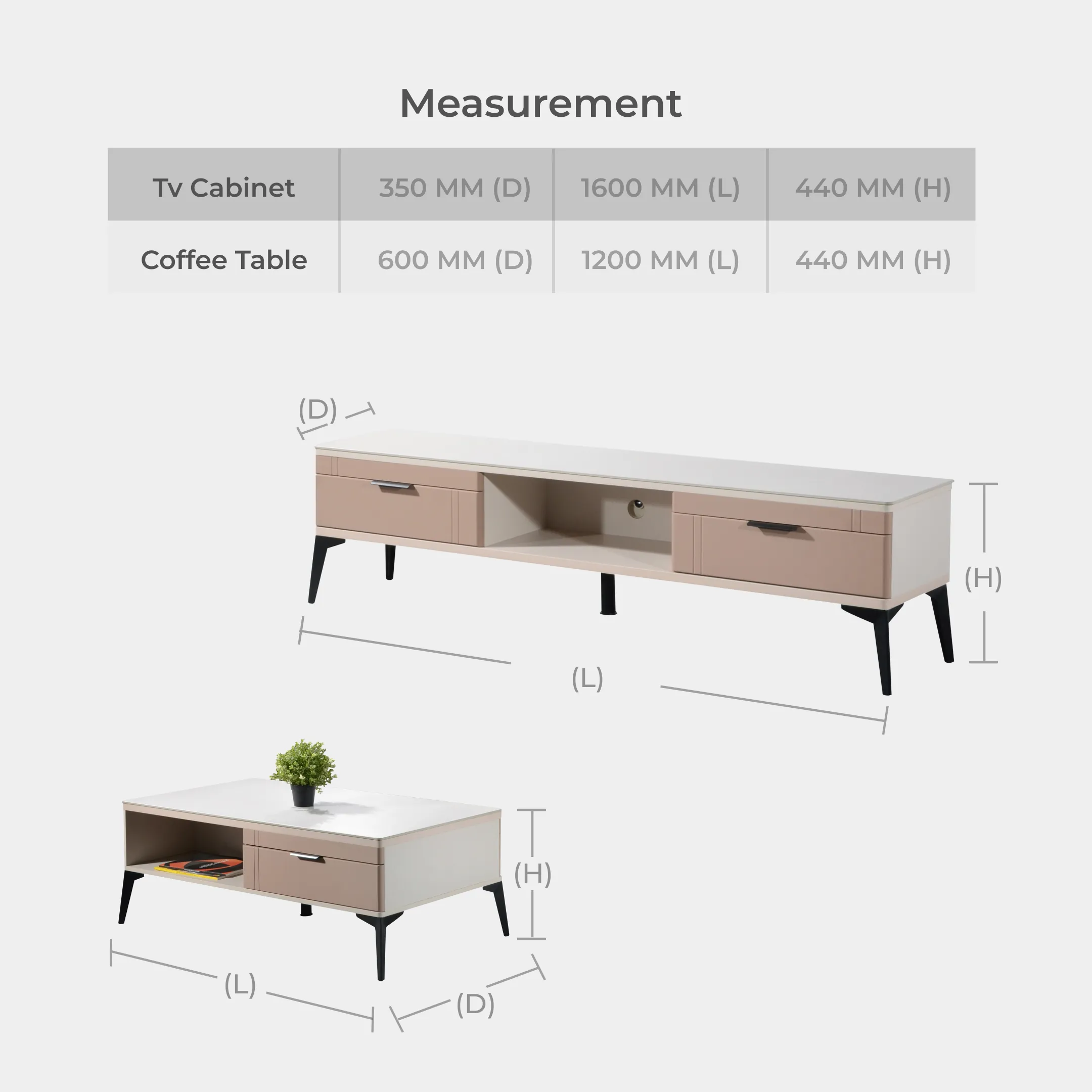 Goodnite TV Cabinet + Coffee Table Set (Metal Leg)