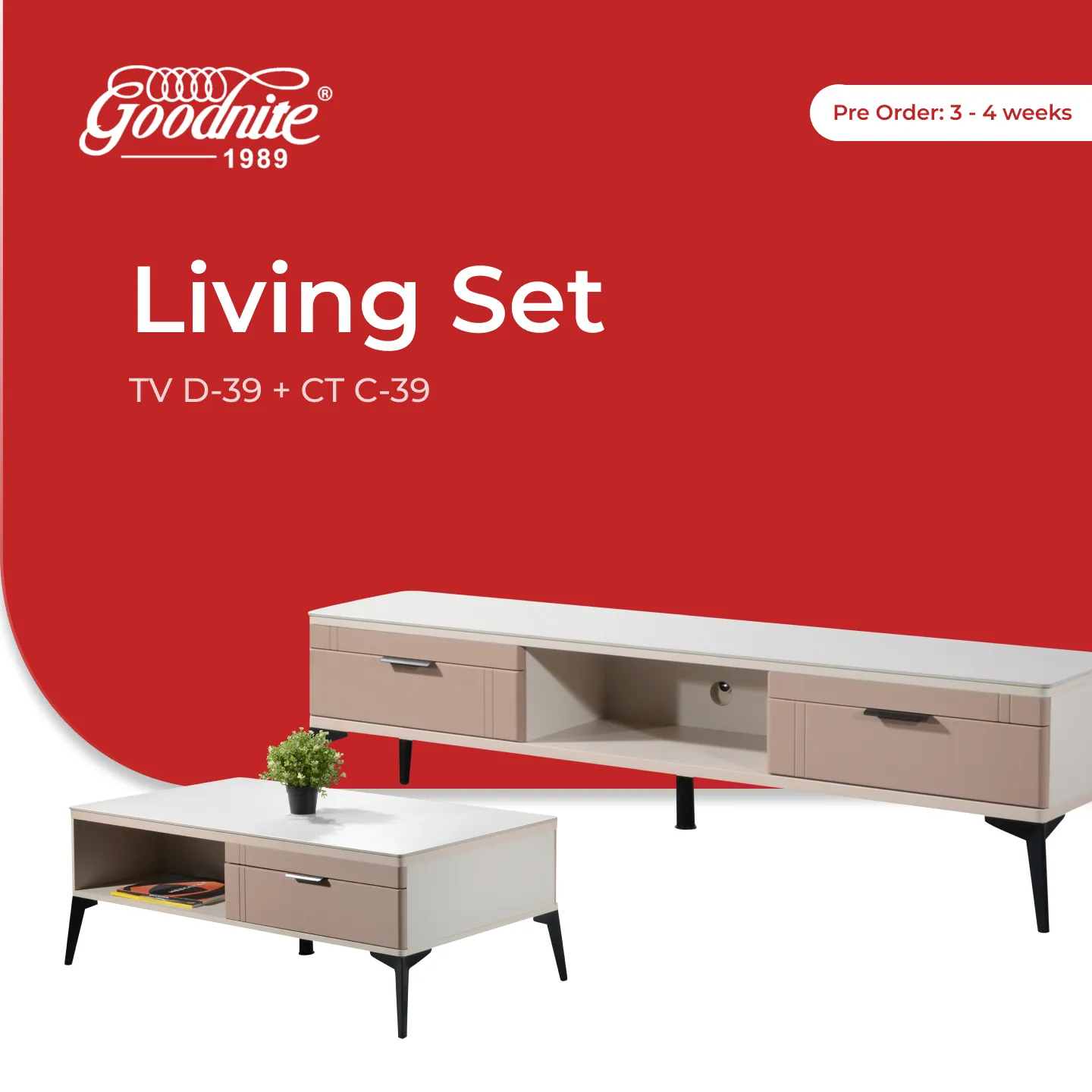 Goodnite TV Cabinet + Coffee Table Set (Metal Leg)