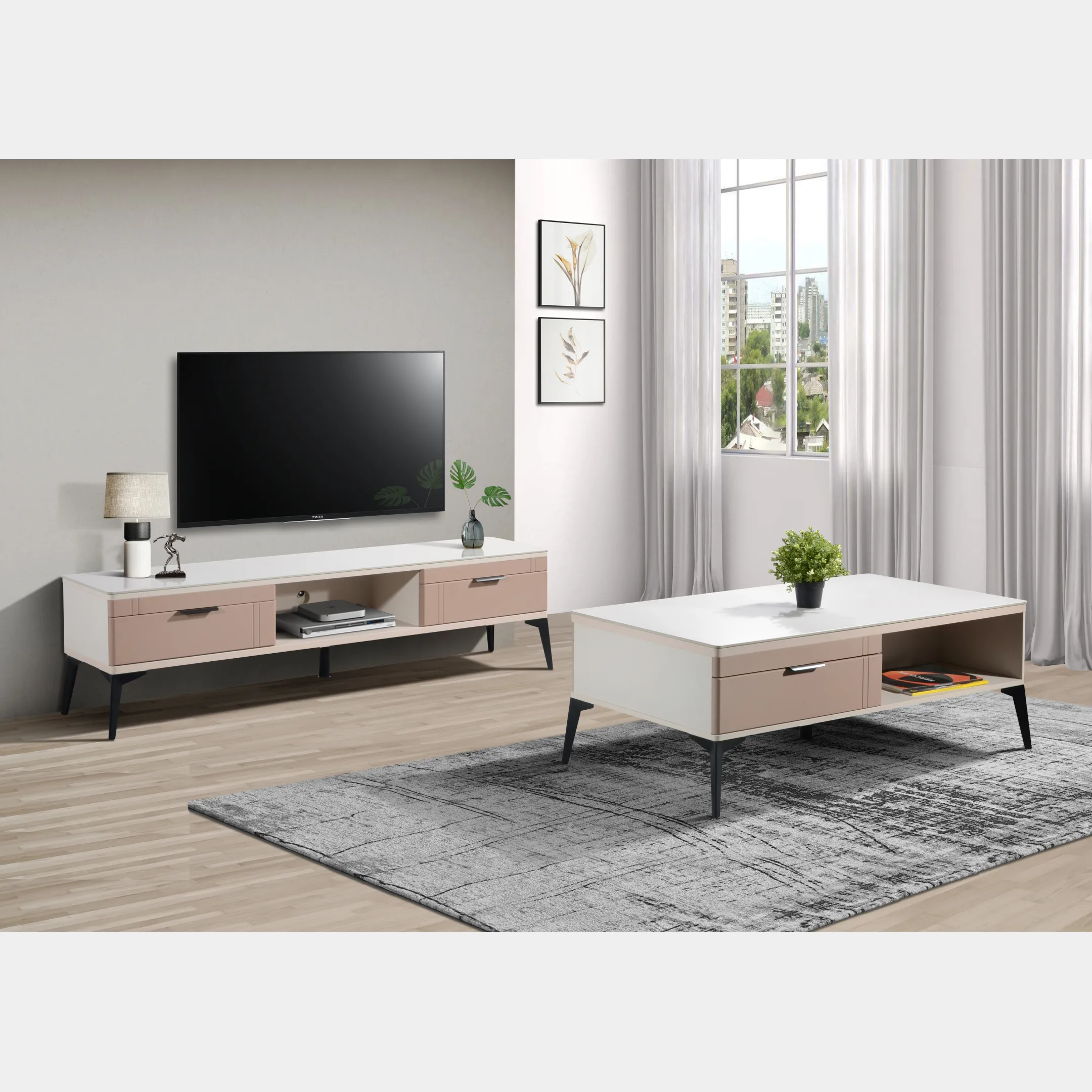 Goodnite TV Cabinet + Coffee Table Set (Metal Leg)