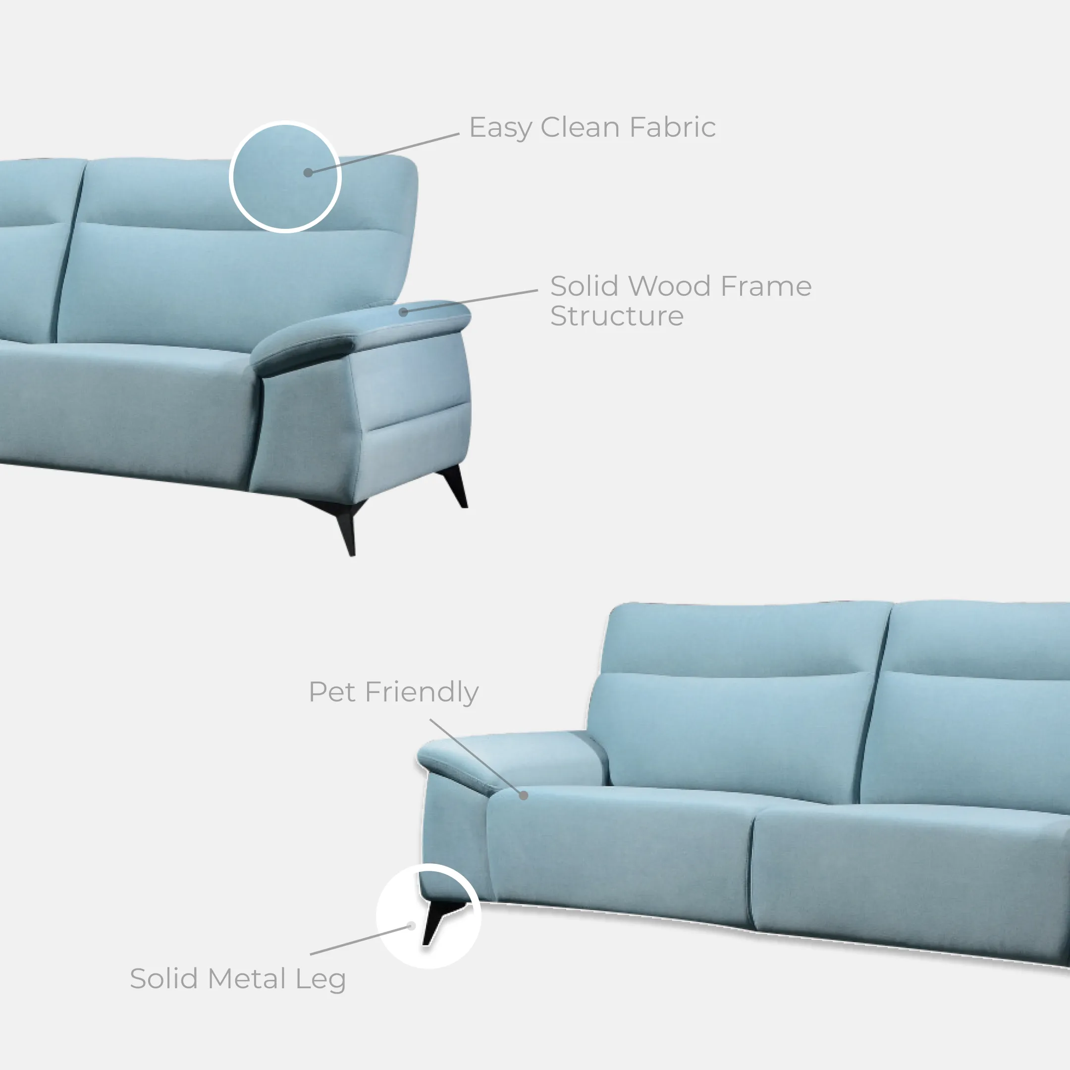 Goodnite Fabric Sofa (3009), 1 Seater/ 2 Seater/ 3 Seater/ 2+3 Seater/ 5 Years Warranty